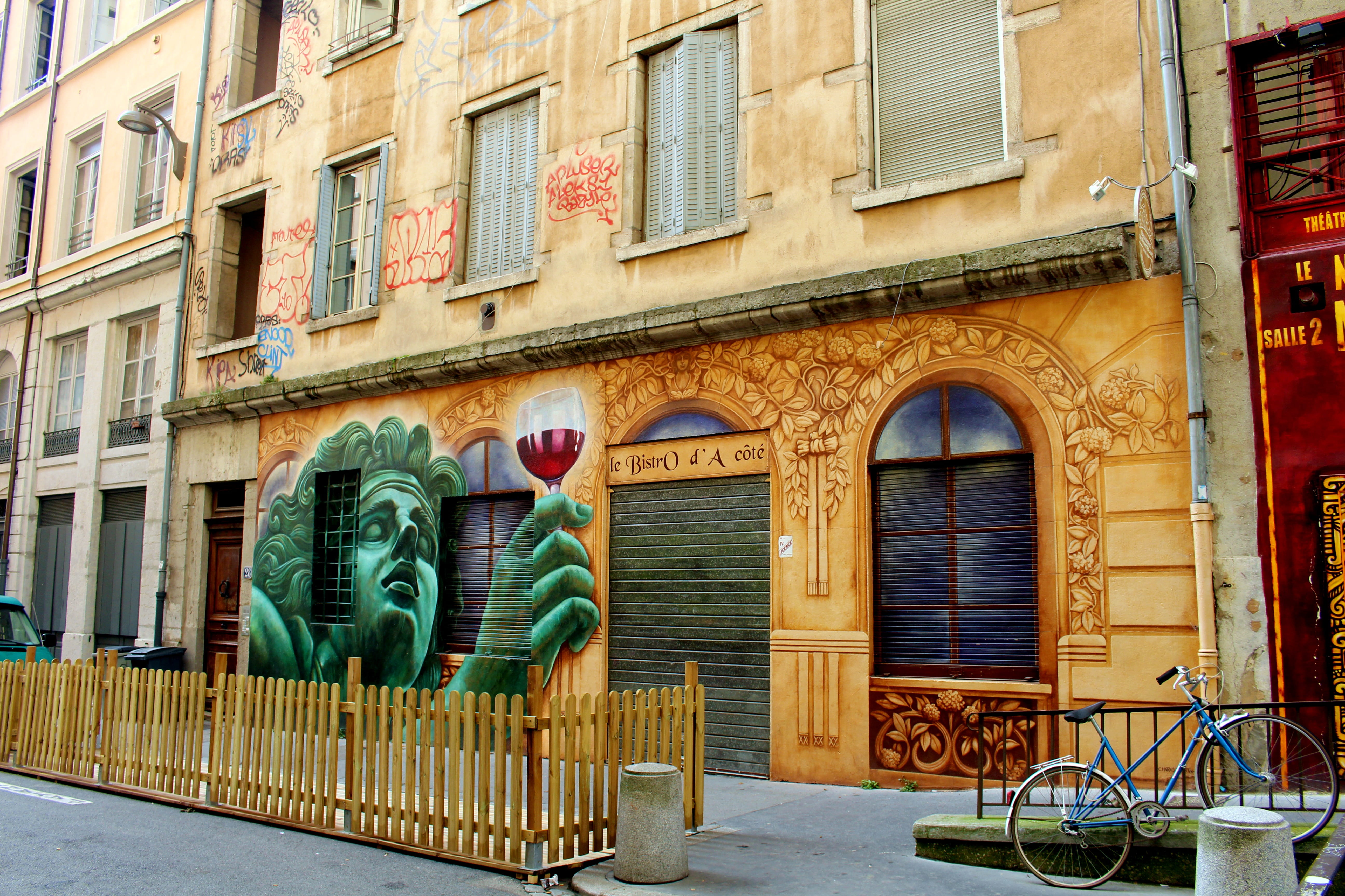 entrance, figure, building exterior, street, input, creativity, lyon, Old Town, male likeness, facade, outdoors, residential district, bike, historically, HD Wallpaper