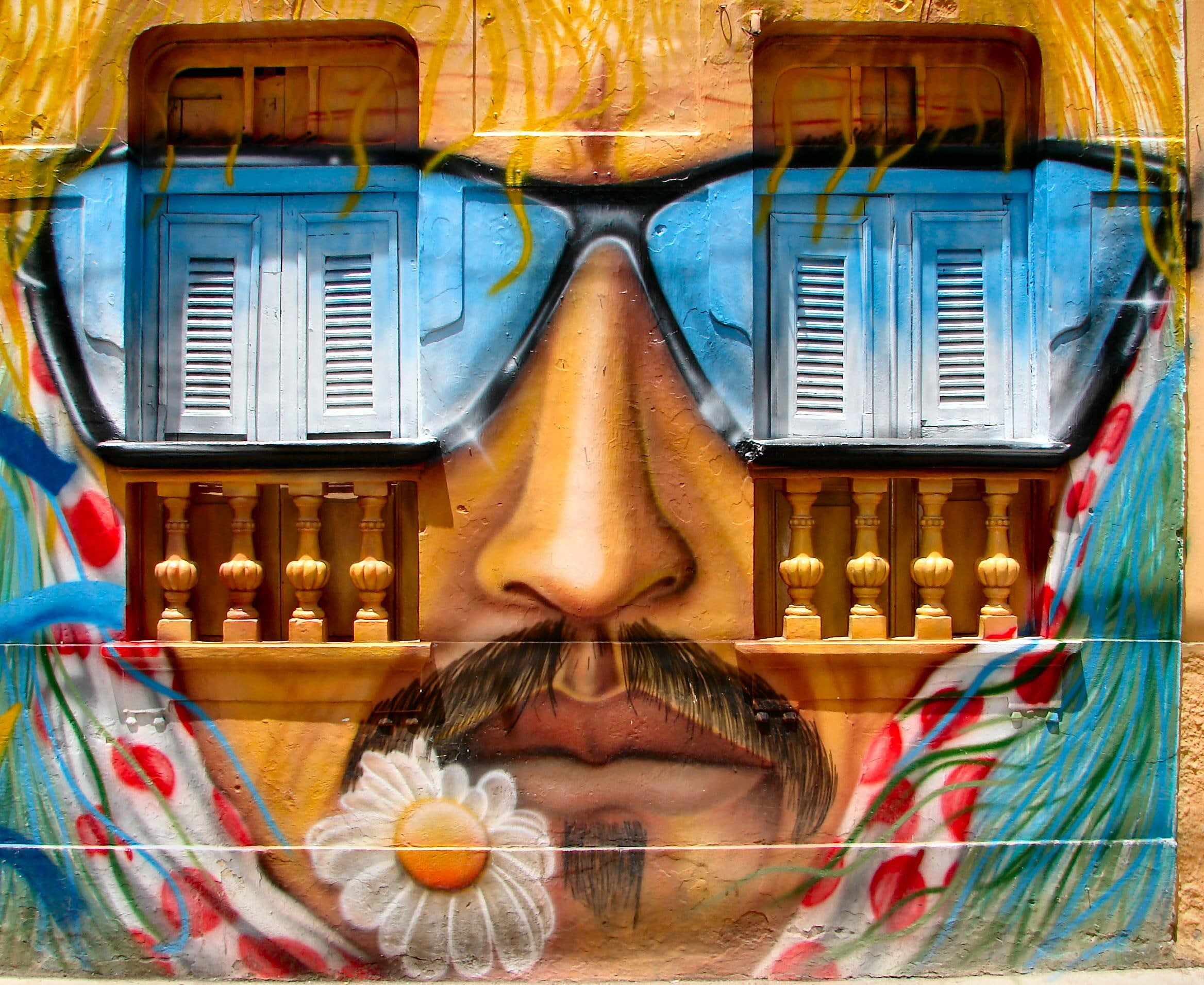photography, 1080P, 3d and abstract, flower, white, artistic, glasses, abstract, male, black, sunglasses, painted, house, brown, wearing, teal, red, face, HD Wallpaper