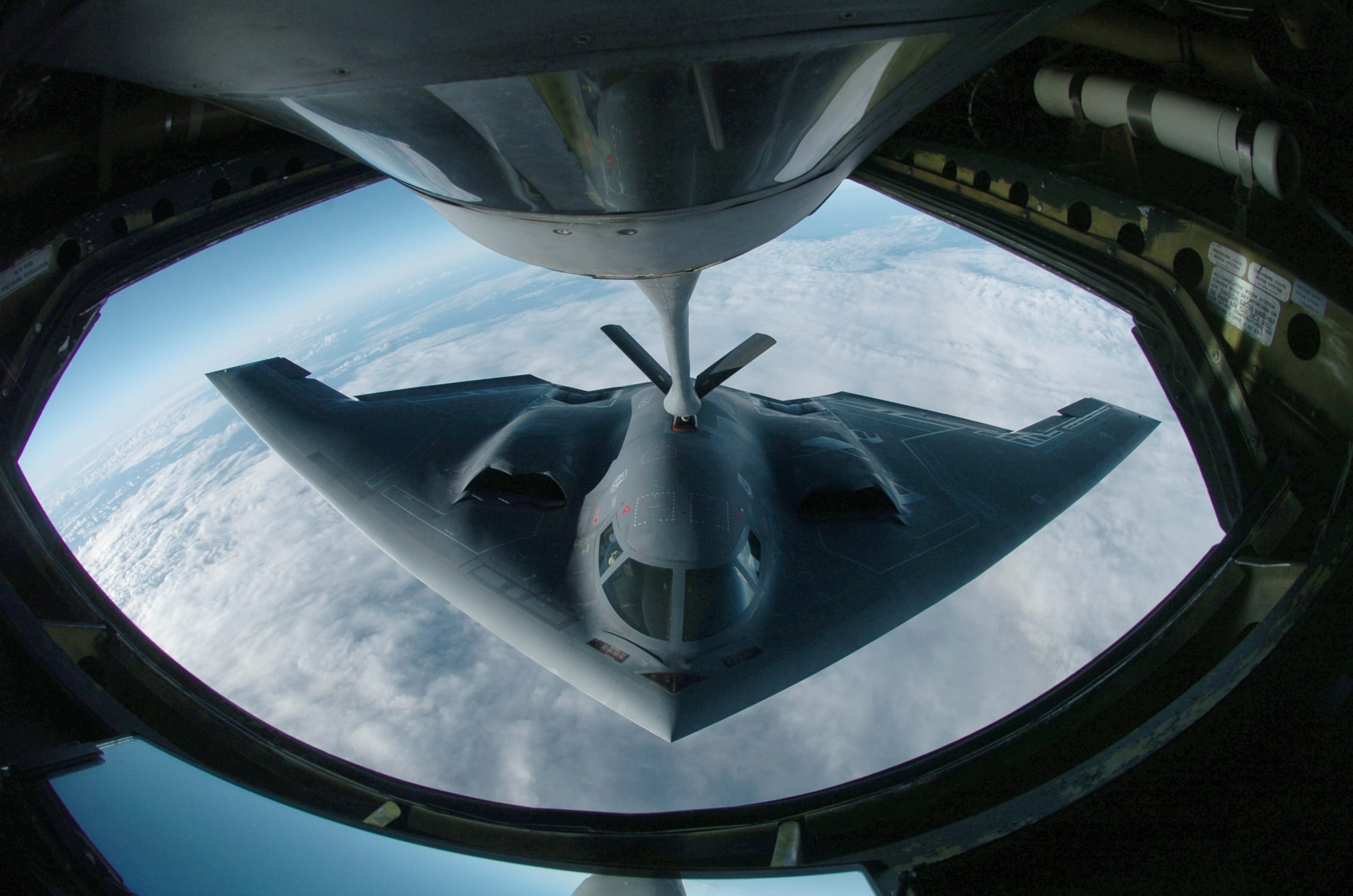 usa, inflight, 1080P, b-2, jetplane, mode of transportation, no people, cockpit, gray, air vehicle, cloud - sky, sky, directly below, engine, refueling, HD Wallpaper