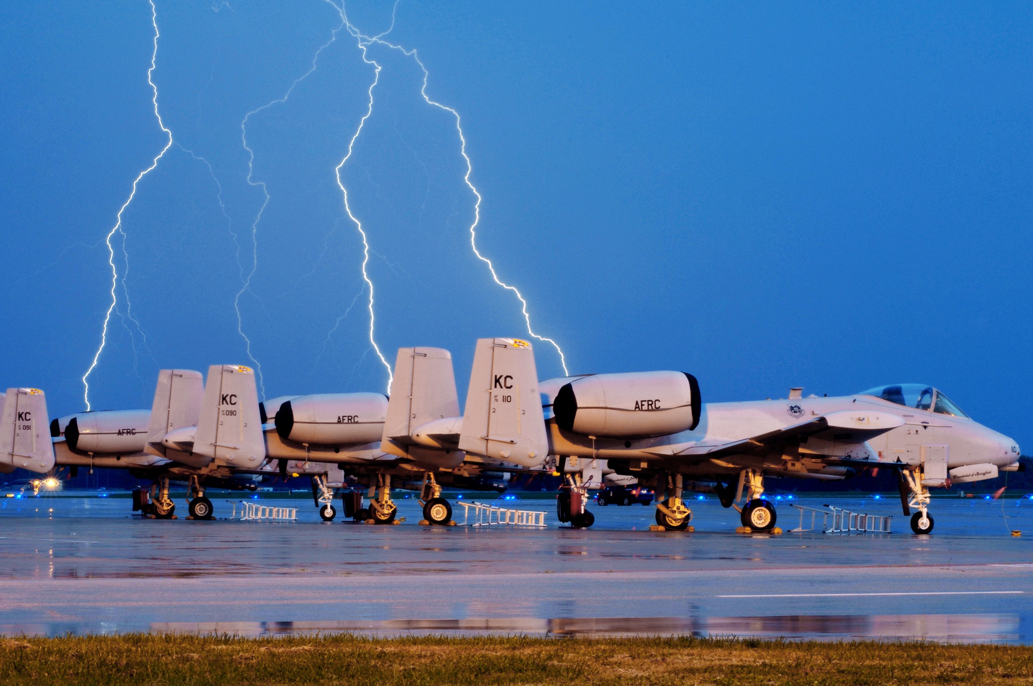transportation, a-10, bolt, airport, charge, flash, night, sign, lightning, jetplanes, electricity, extreme weather, discharge, light, cloud - sky, power, HD Wallpaper