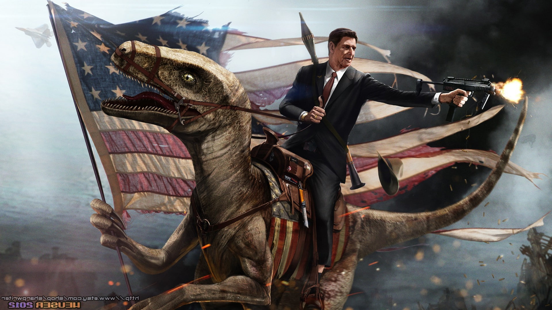 Ronald Reagan, 1080P, digital art, HD Wallpaper