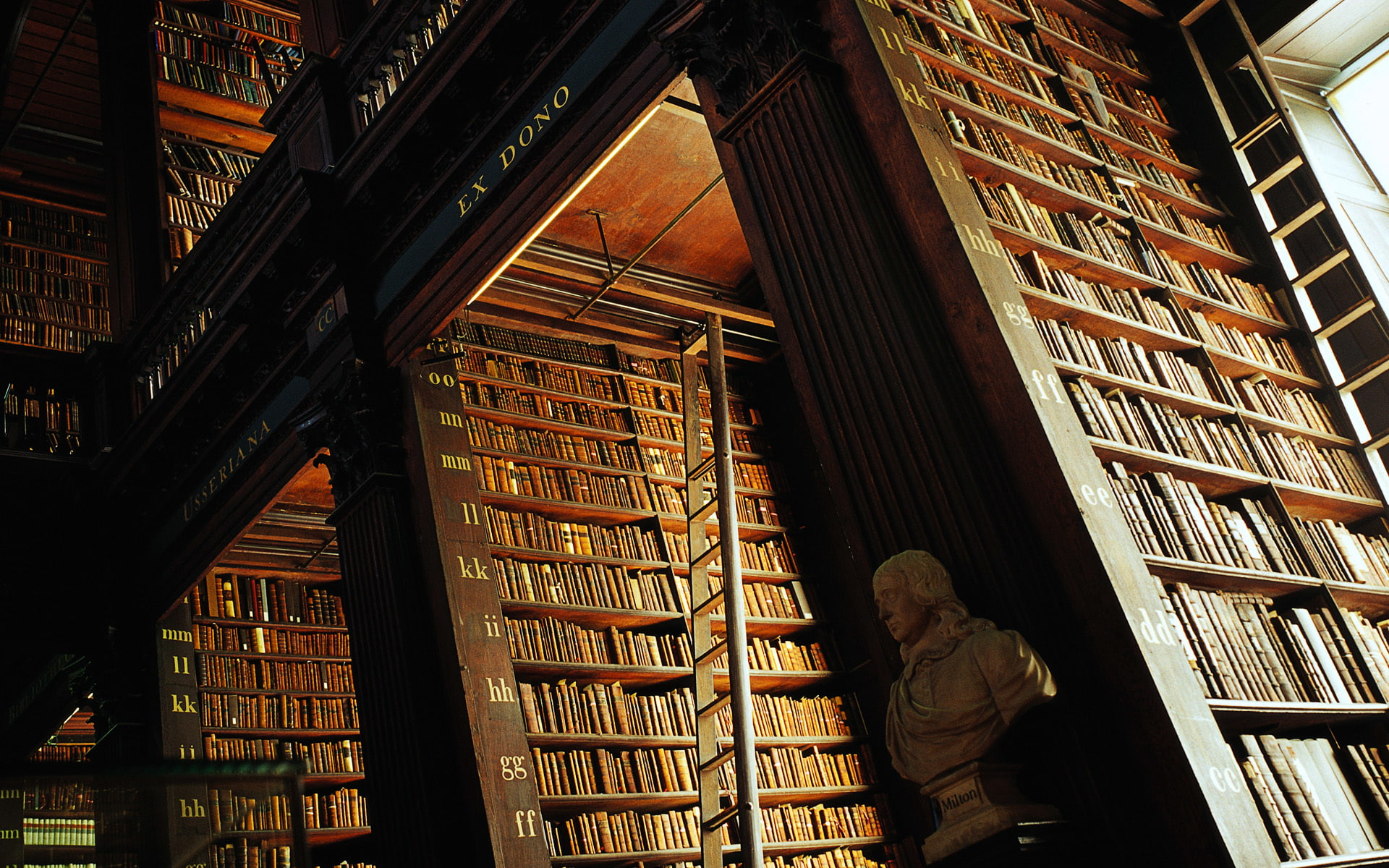 trinity college library, staircase, books, Library, shelving, 1080P, HD Wallpaper
