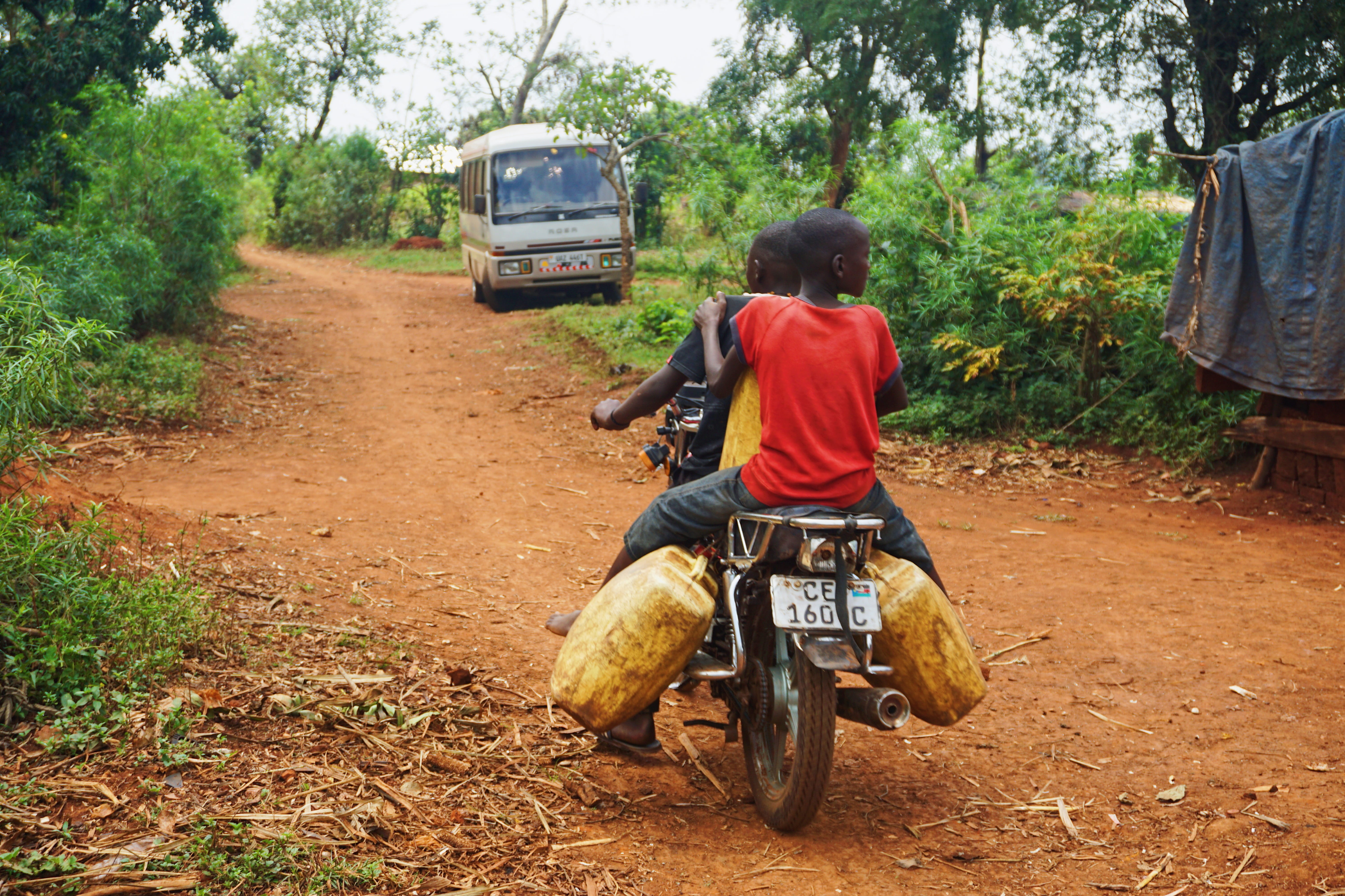 one person, field, mode of transportation, motorcycle, jungle, dirt road, vespa, leisure activity, tree, human, nature, land vehicle, riding, 5K, rear view, HD Wallpaper