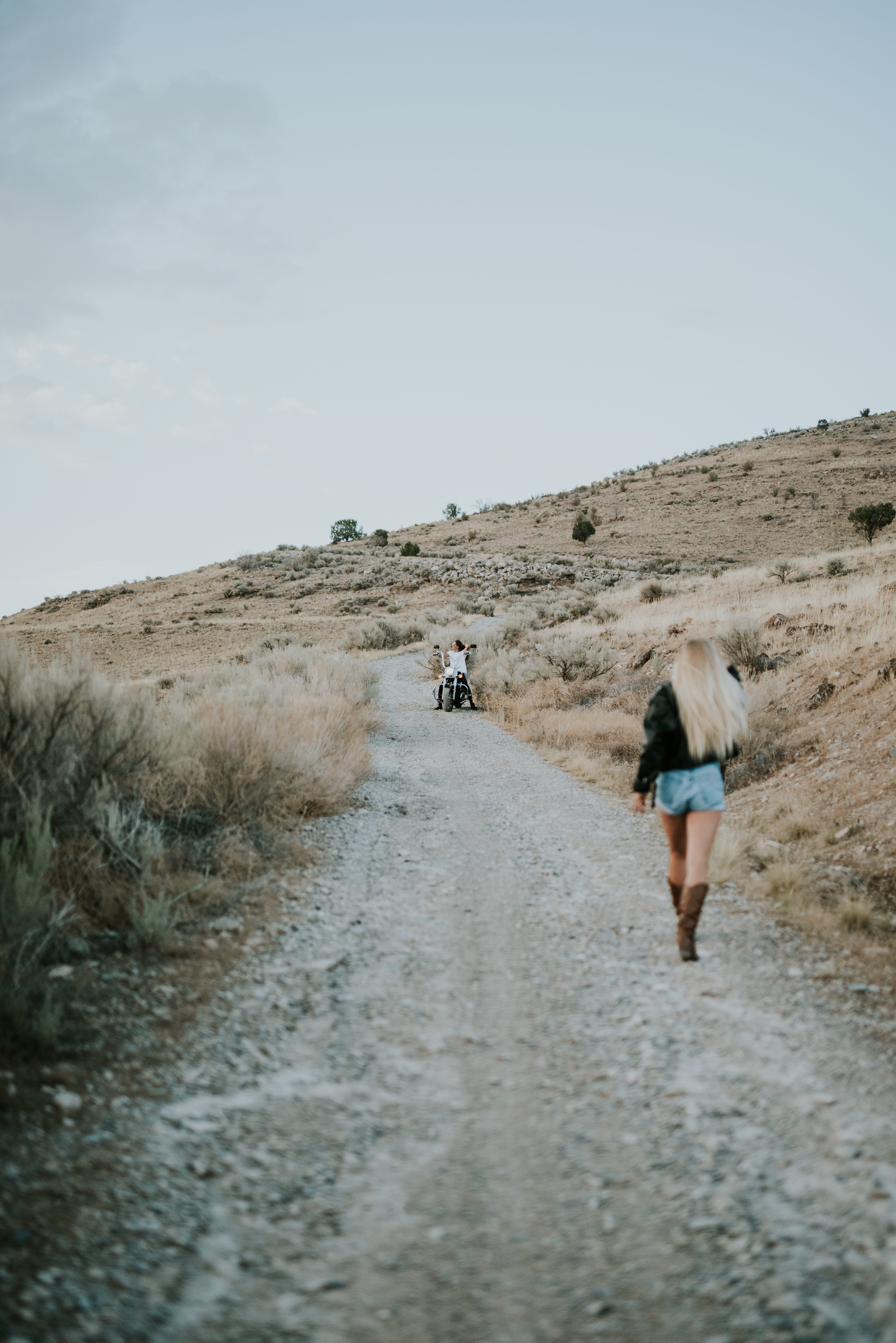sky, person, apparel, landscape, gravel, soil, transportation, road, motion, land, shorts, trail, clothing, hiking, walking, bicycle, nature, the way forward, Phone HD Wallpaper