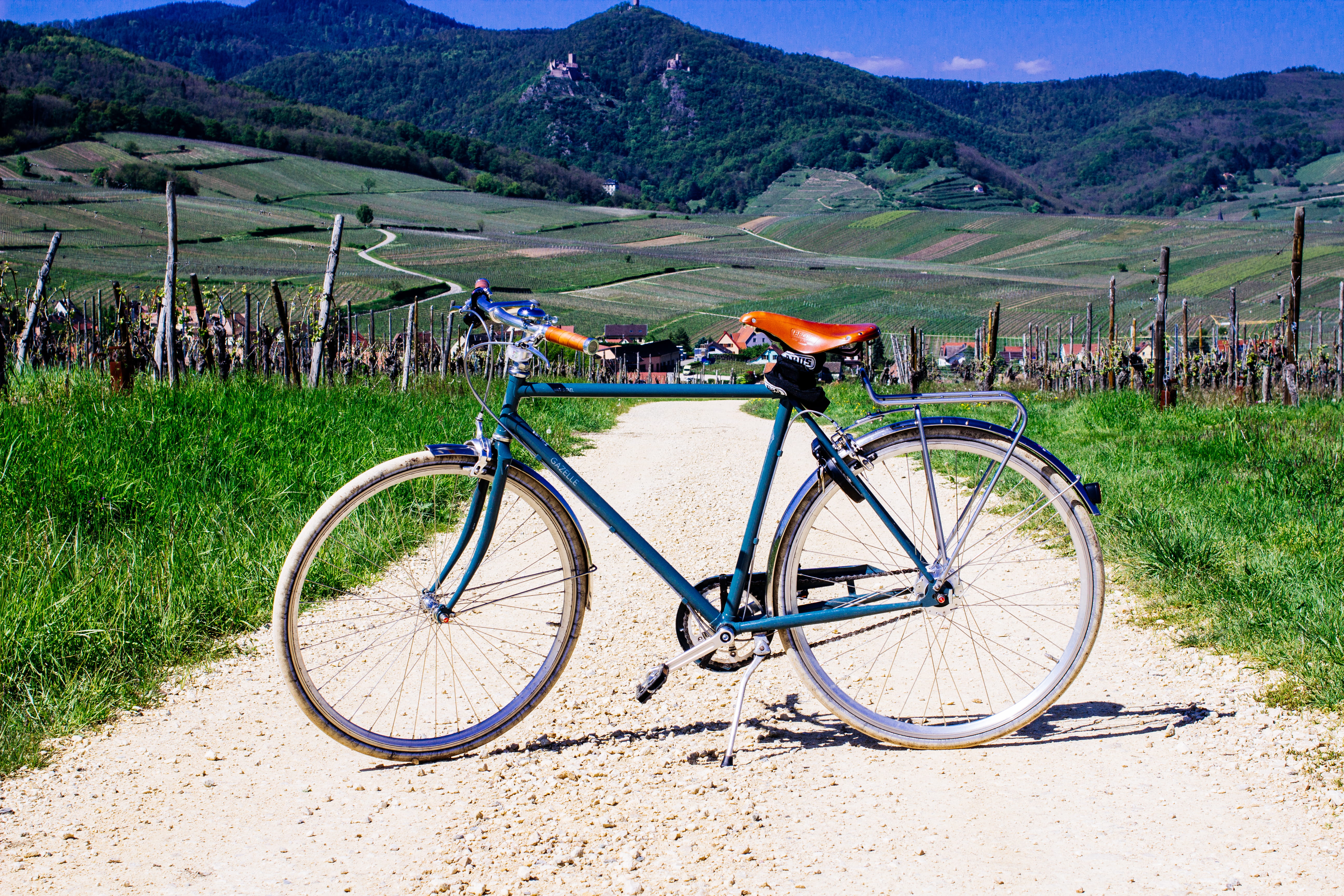 scenics - nature, field, bike, vehicle, dirt road, bicycle, mode of transportation, leisure activities, plant, person, sport, day, human, green color, grass, HD Wallpaper