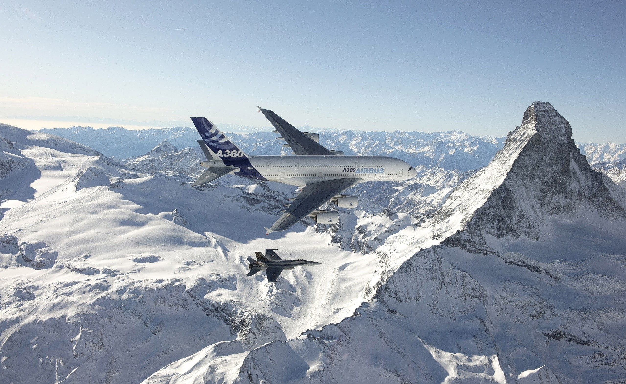 mountain, 861, 2559x1571 px, Military Aircraft, Airbus A, a, Passenger Aircraft, 1080P, 380, mcdonnell douglas f, airplane, photography, Switzerland, aircraft, HD Wallpaper