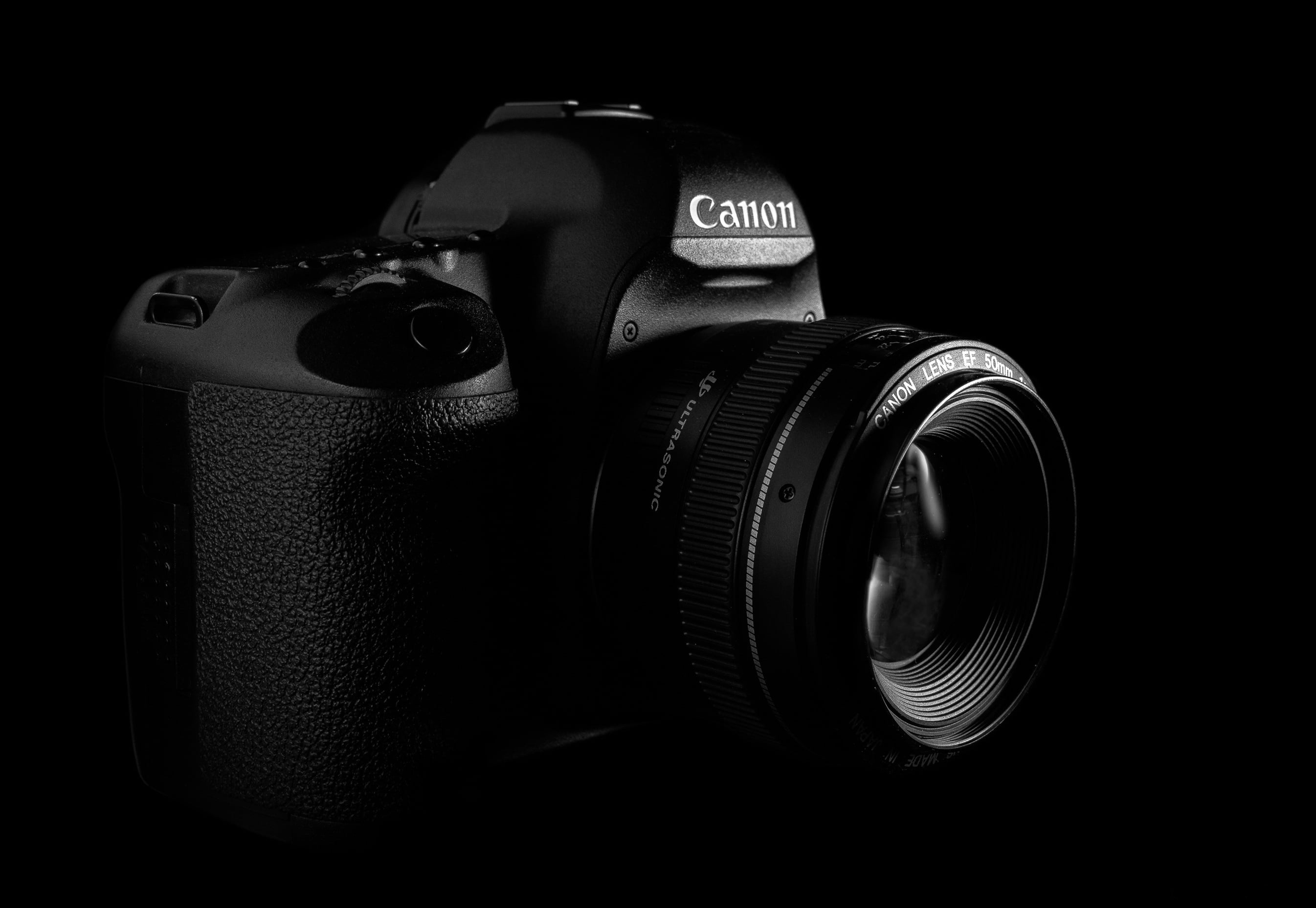 sLR Camera, lens - Optical Instrument, equipment, technology, single Object, hobbies, shutter, still life, Canon 5D MarkII, black, isolated, security, no People, HD Wallpaper