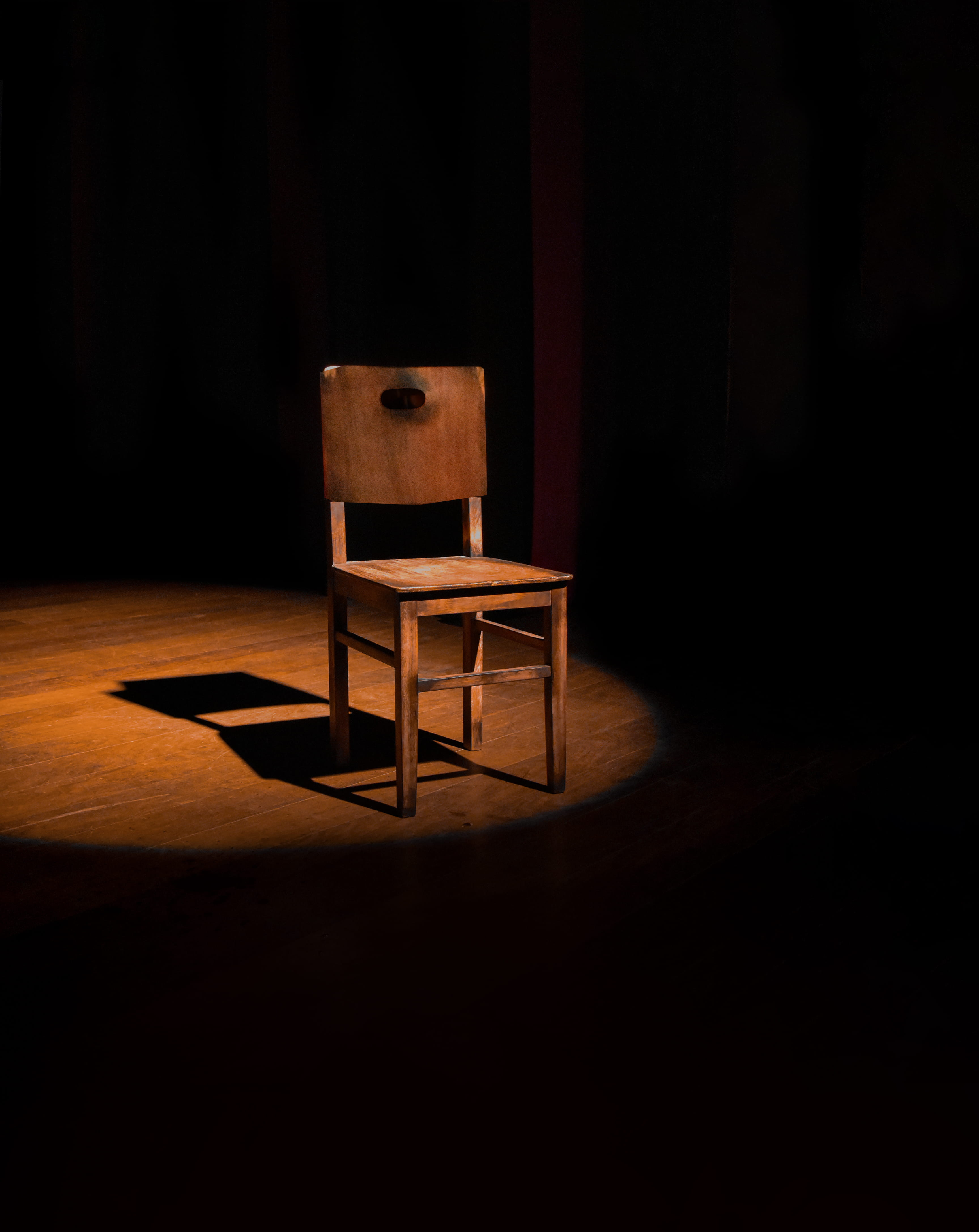 copy space, illuminated, seat, arts culture and entertainment, brown, wood - material, armless, stage, chair, table, spotlight, flooring, vacant, bar counter, Phone HD Wallpaper
