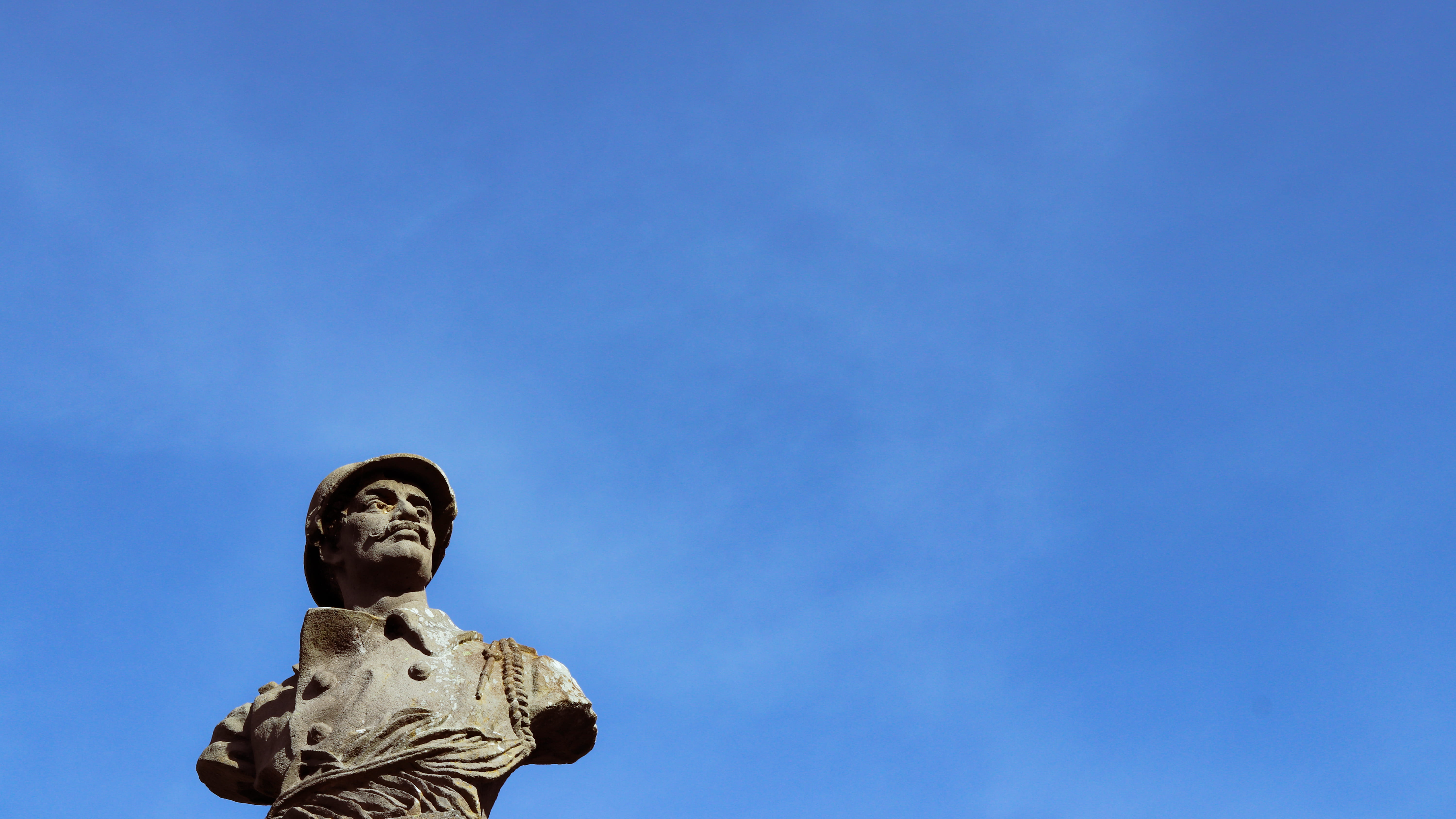 art and craft, helmet, human, blue sky, army, human representation, art, clear sky, craft, blue, monument, harmless, person, male likeness, low angle view, HD Wallpaper