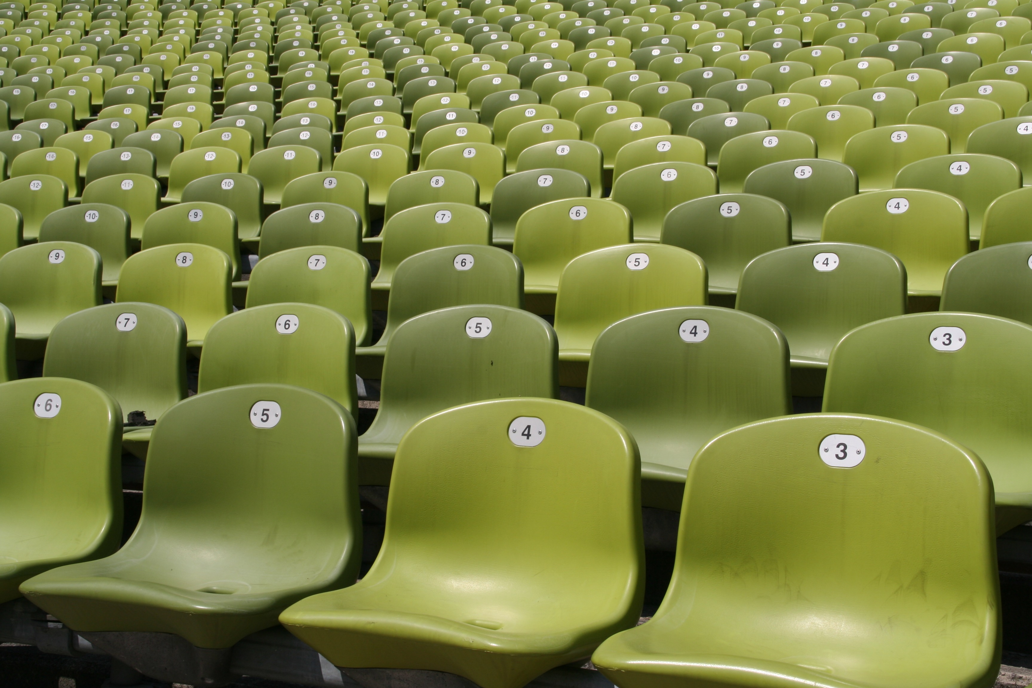 2K, side by side, order, indoors, green, no people, abundance, stadium, seat, munich, number, colorful, in a row, empty, sit, backgrounds, large group of objects, HD Wallpaper