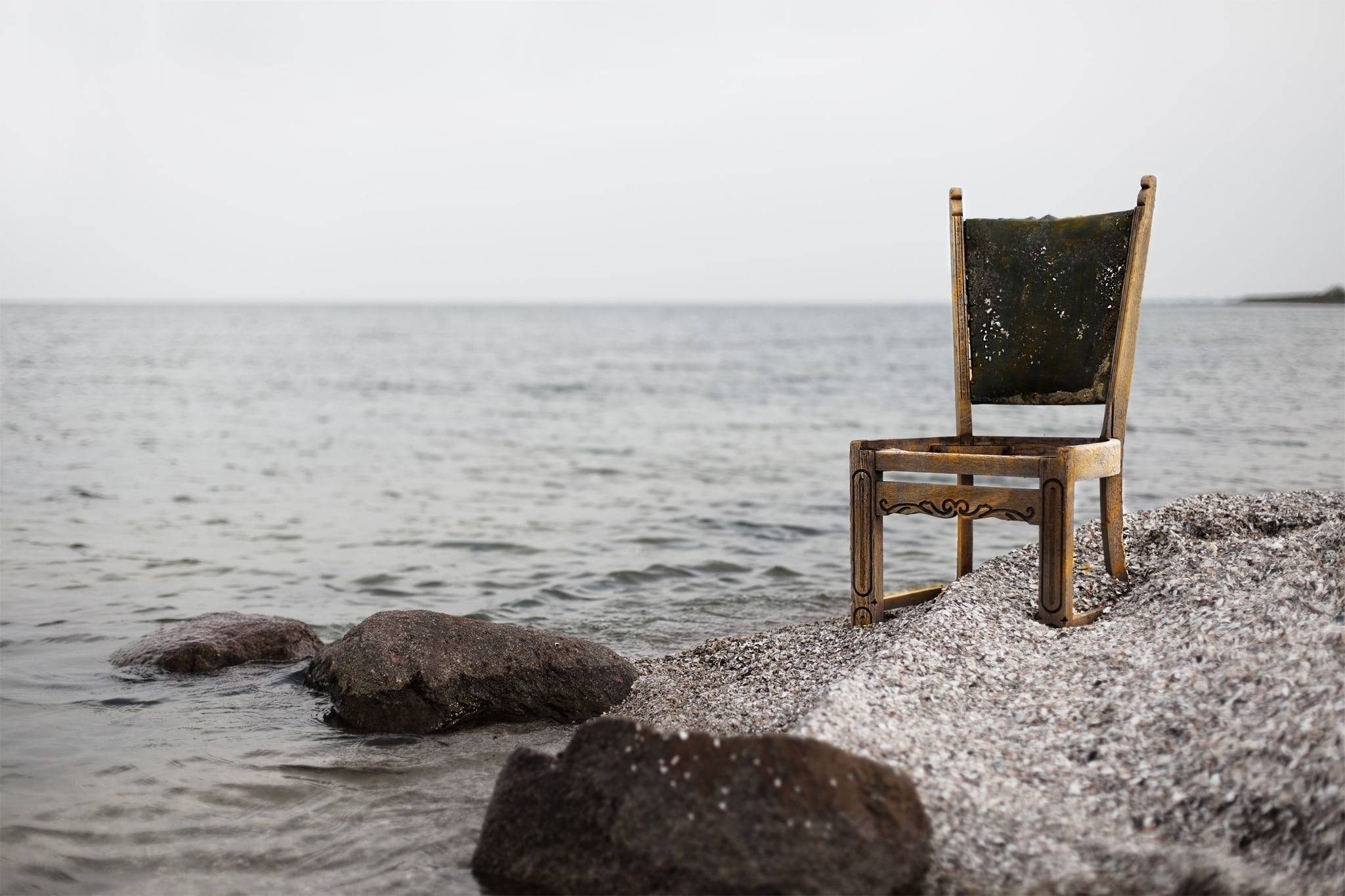 shore, horizon, tranquil, tranquil scene, wooden, rest, sand, sky, coastline, ocean, armless, pebbles, scenics - nature, beach chair, rock, sea, outdoors, HD Wallpaper