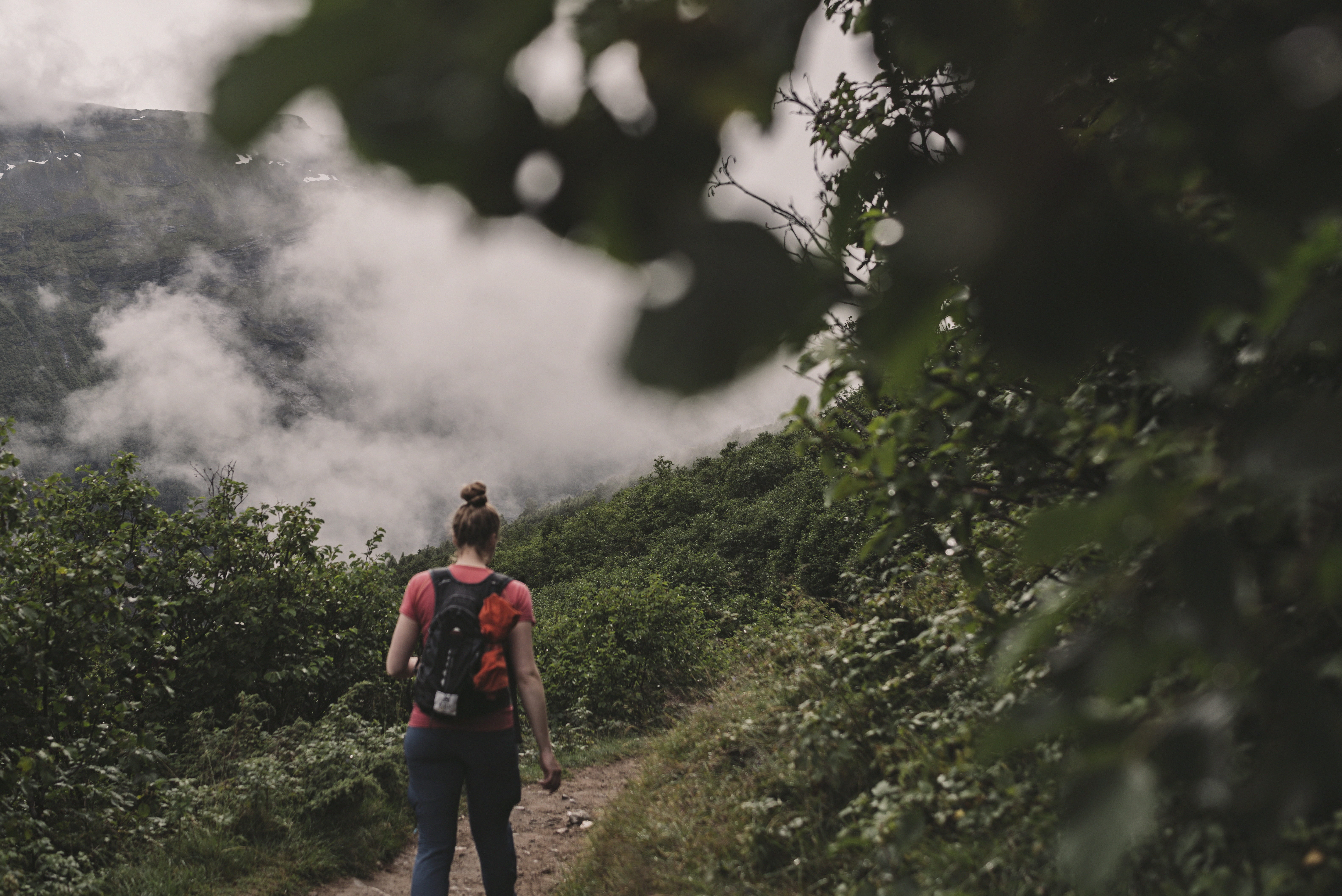 trail, explore, back pack, one person, adventure, geiranger, casual clothing, woman, walking, trip, plants, real people, scenics - nature, outdoors, day, HD Wallpaper