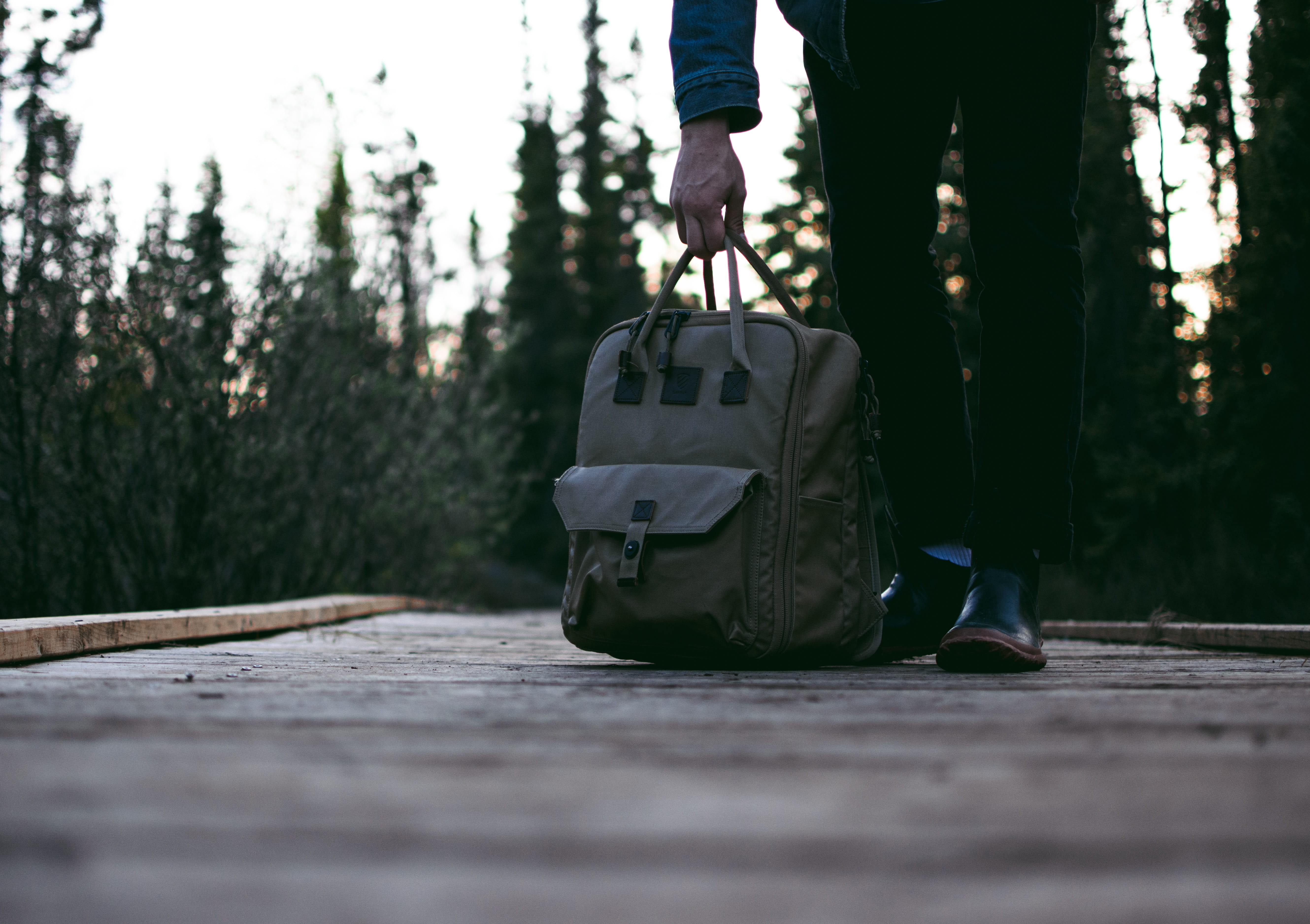 backpack, human foot, one Person, surface level, carry, rear view, selective focus, human body part, 5K, standing, hiking, human leg, day, tree, pavement, HD Wallpaper