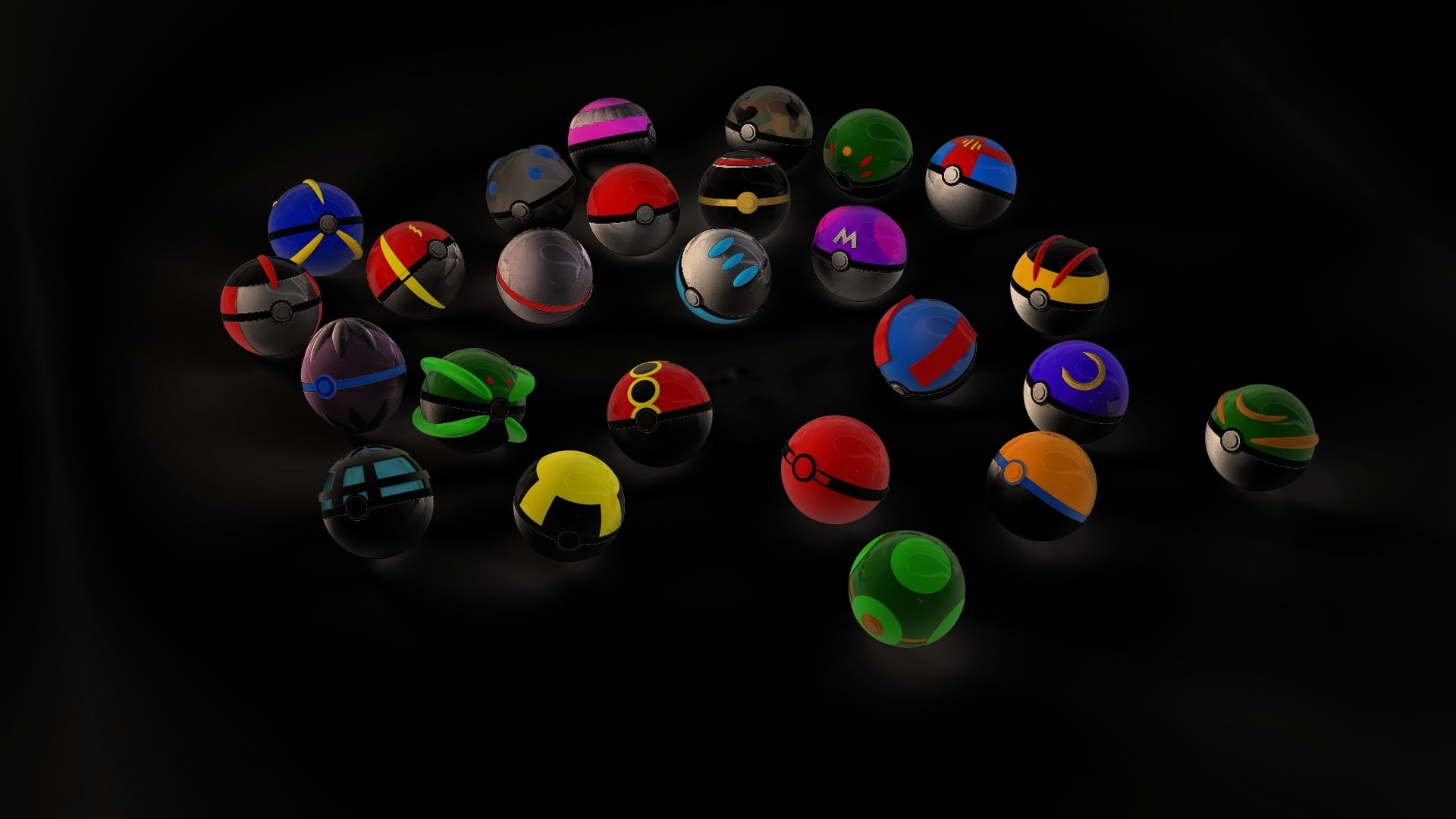 Poke Balls, 1080P, pokemon, balls, poke, anime, art, hd, HD Wallpaper