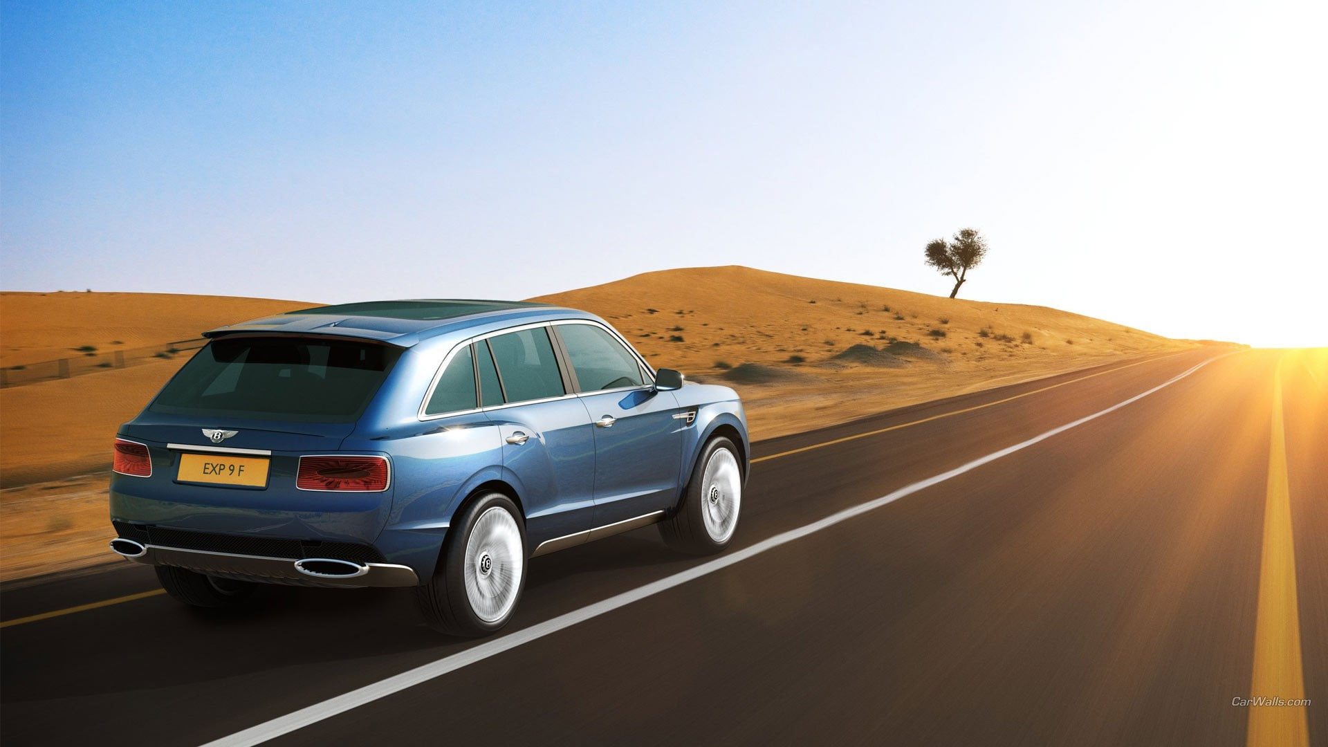 blue cars, road, desert, 1080P, car, vehicle, Bentley XP9, HD Wallpaper