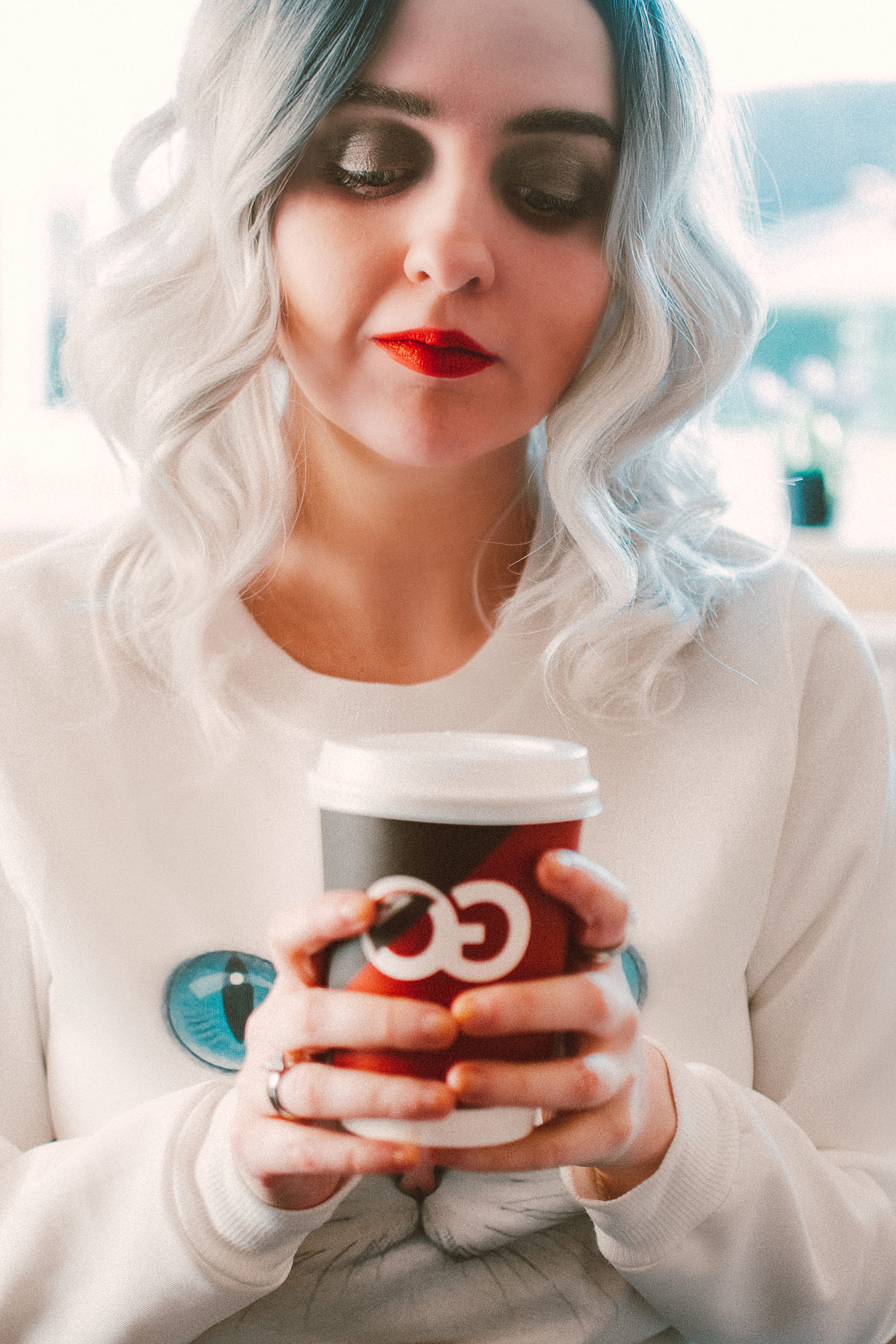 coffee - drink, focus, mug, wearing, indoors, cup of coffee, white, lifestyles, young adult, person, hot drink, one person, go, hair, close-up, young women, Phone HD Wallpaper