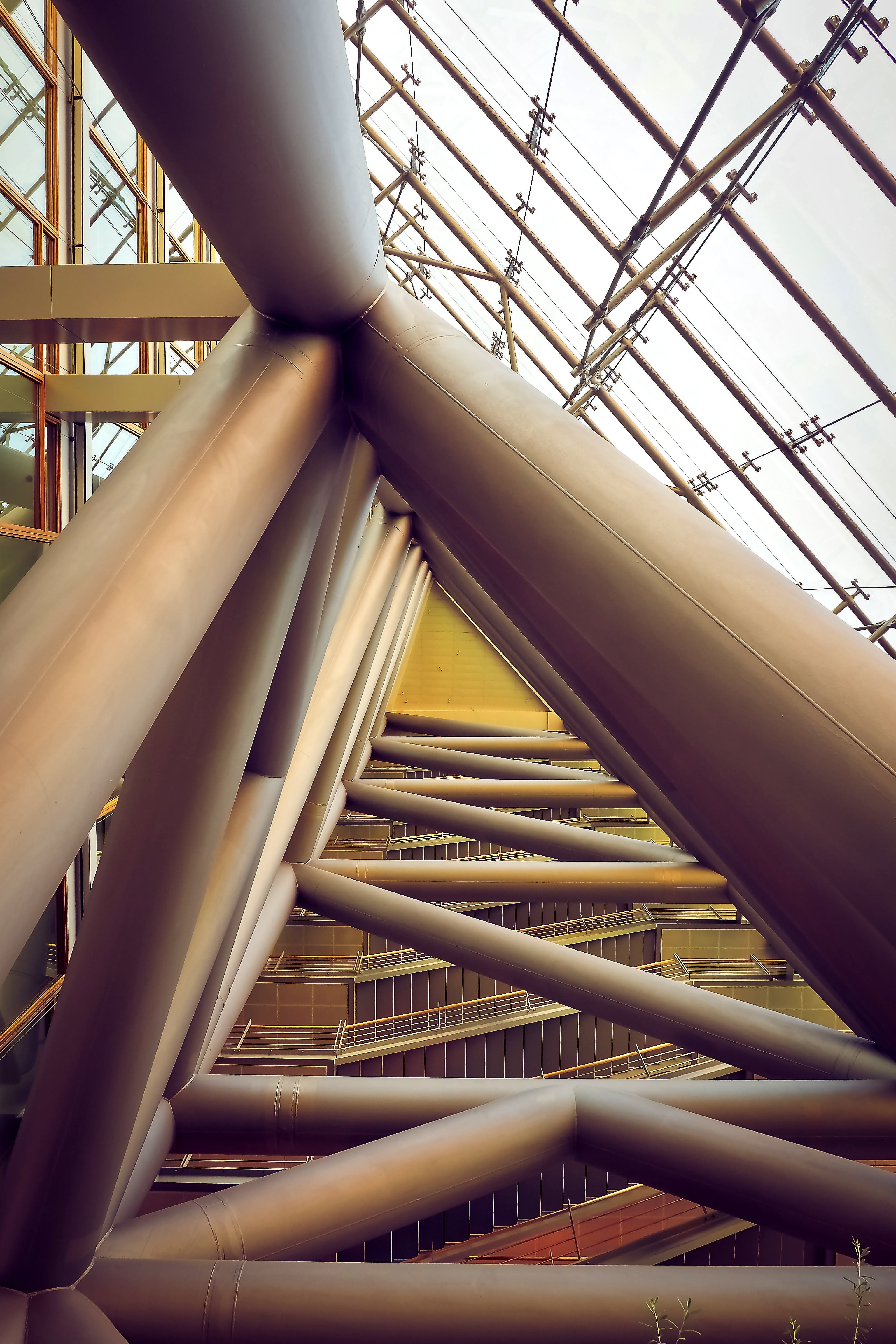 close-up, modern building, floors, wood, design, connection, frame, city, architecture, pattern, bridge - man made structure, modern, urban, brown, structure, Phone HD Wallpaper