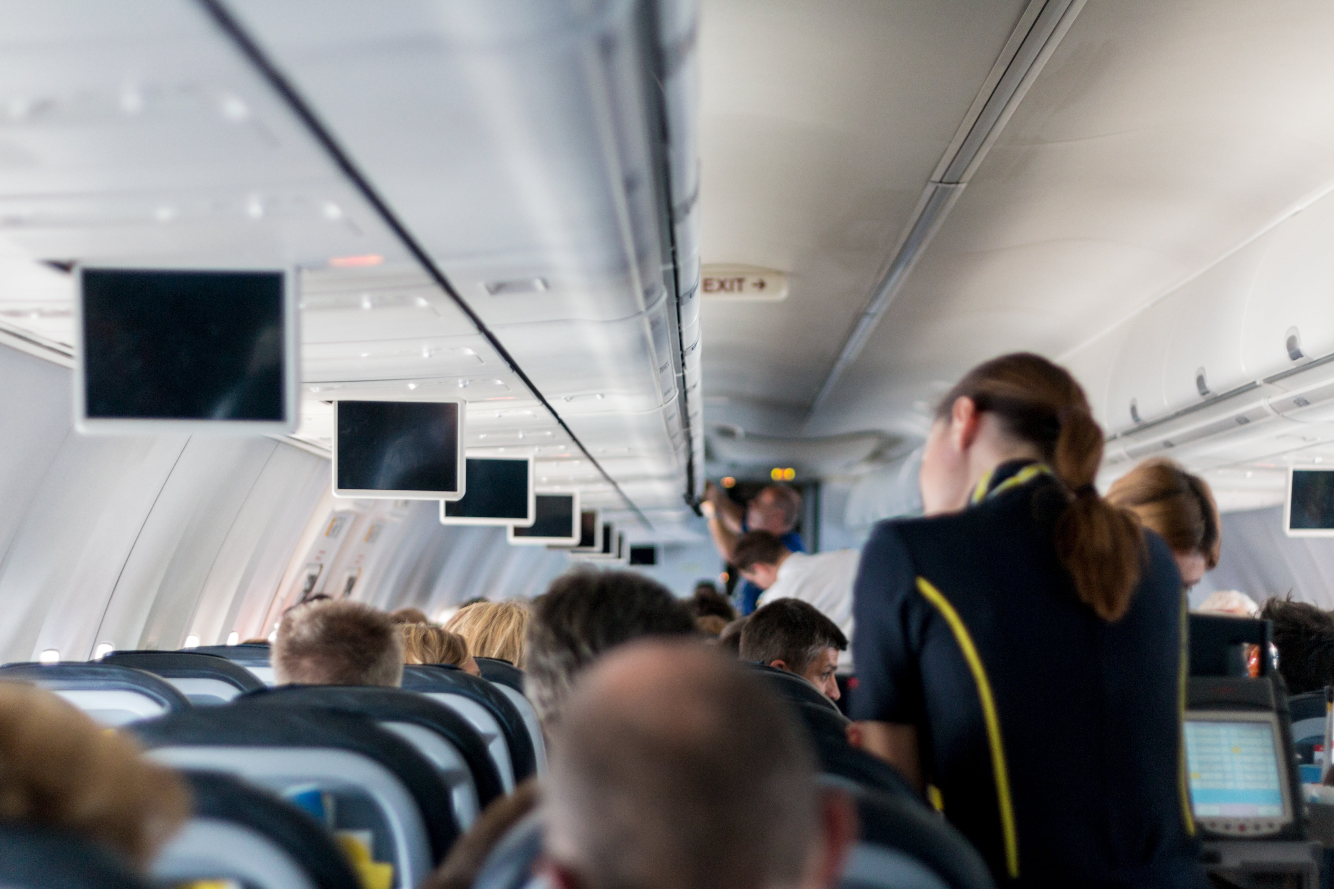 vehicle seat, transportation, black, people, mockup, airplane, claustrophobia, contact, passenger cabin, sit, design, fly, luggage rack, empty, men, view, HD Wallpaper