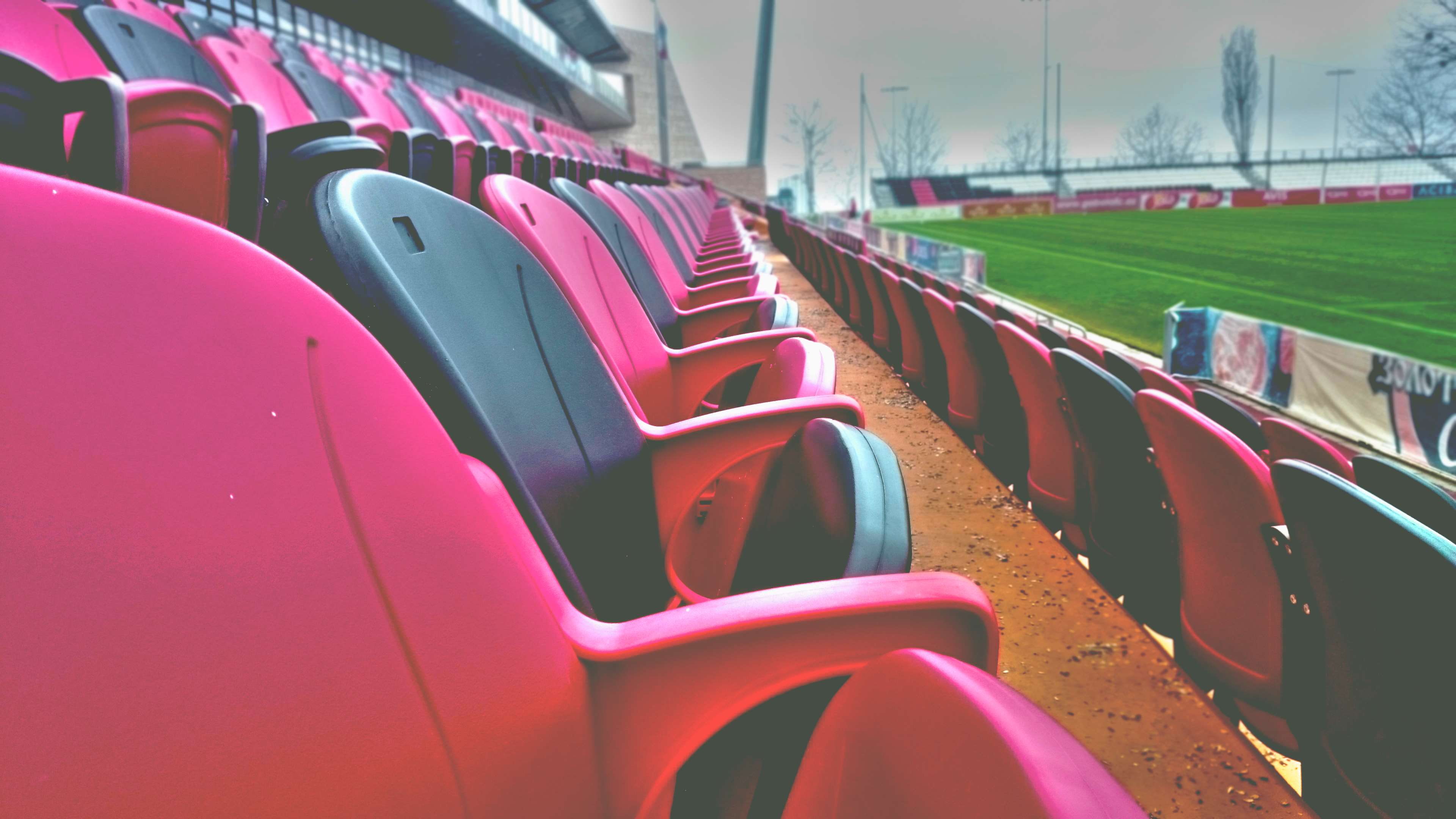 red, soccer, stadium, baseball, row, venue, chair, arts culture and entertainment, indoors, vacant, front seats, absence, chairs, repetition, sport, pink color, HD Wallpaper