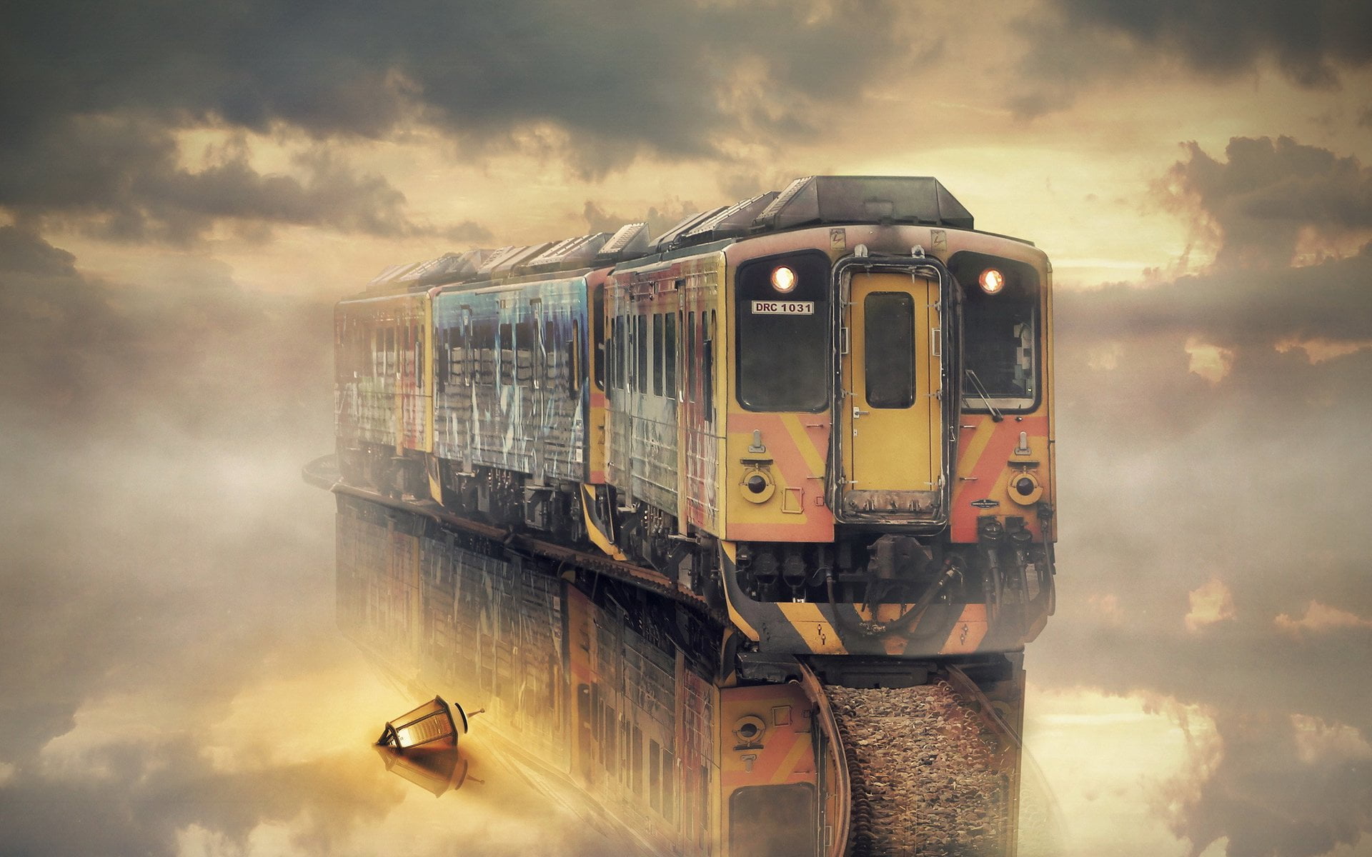Water, yellow, dusk, nature, railroad Station Platform, track, Cloud, Train, no People, land Vehicle, 1080P, dramatic sky, railroad Car, journey, motion, HD Wallpaper