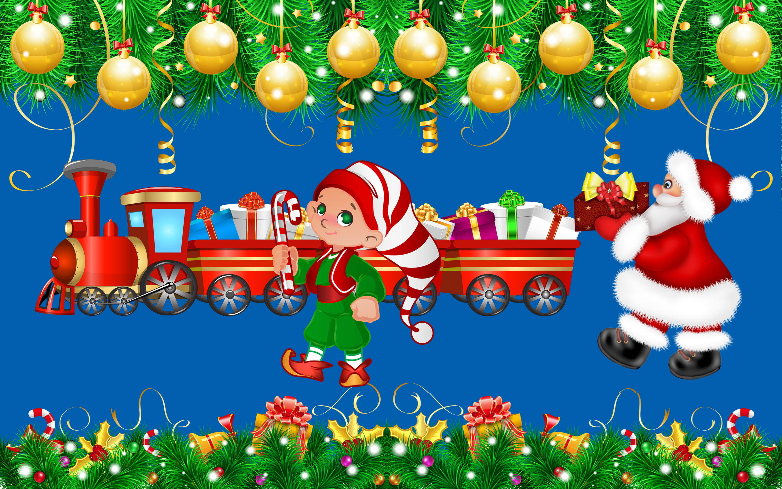 hd, gifts, desktop, claus, decoration, santa, train, 2K, christmas, HD Wallpaper