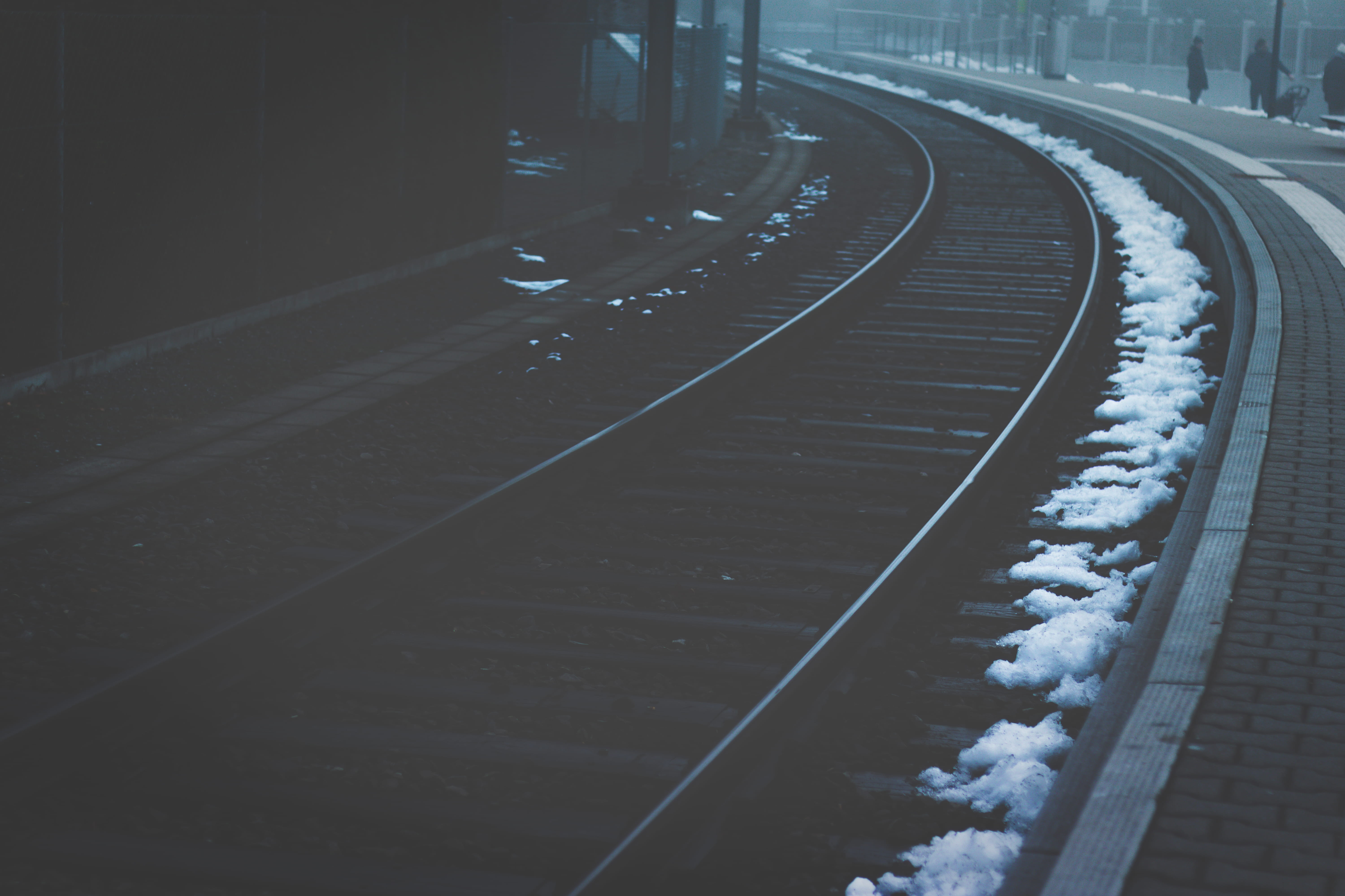 direction, railway, 5K, winter, no people, curve, rail transportation, moody, trainstation, outdoors, day, switzerland, railroad track, uitikon, travel, HD Wallpaper