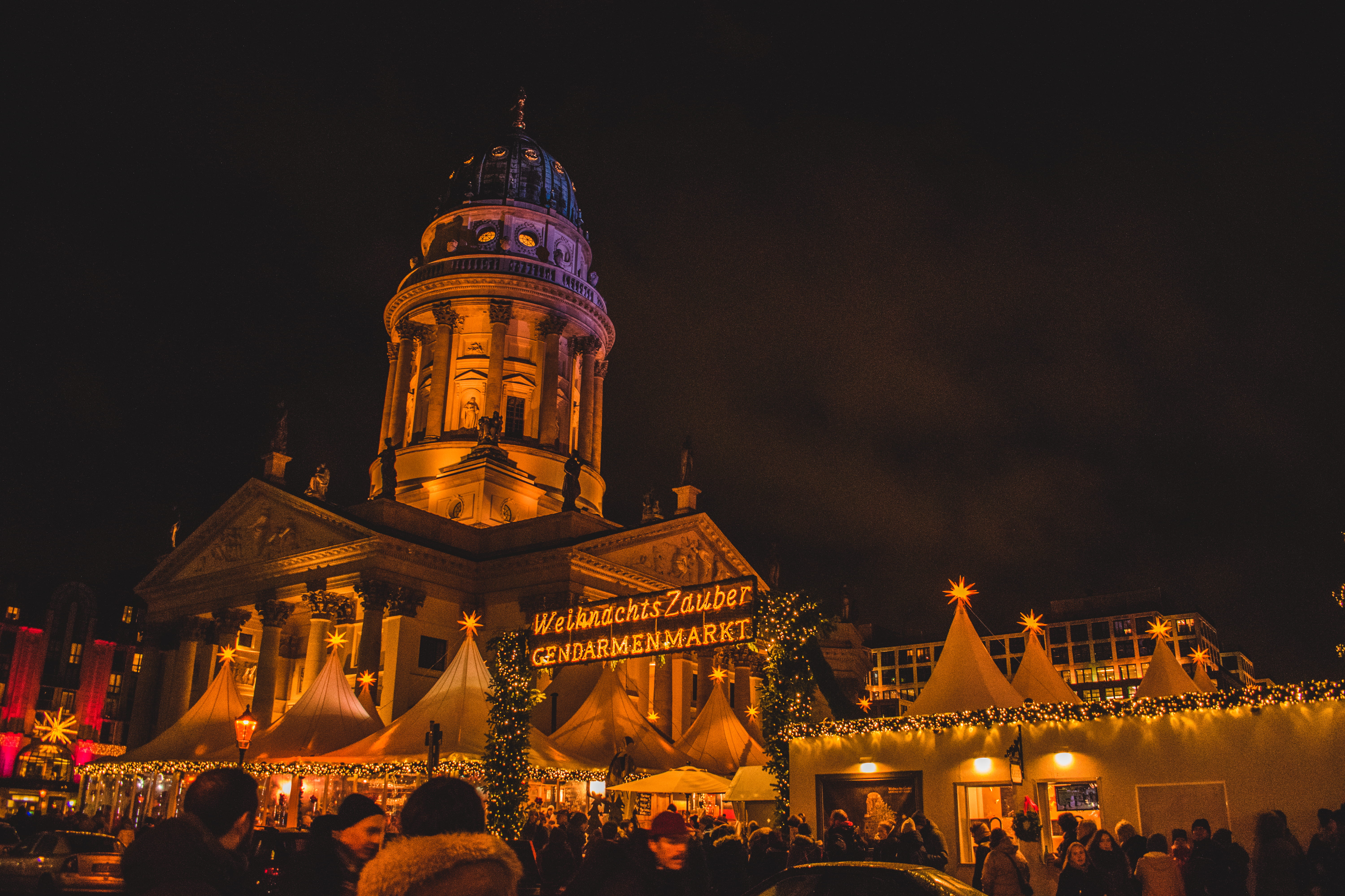 architecture, christmas, sky, place of worship, berlin, city, building, built structure, spirituality, 5K, group of people, weihnachten, germany, illuminated, HD Wallpaper