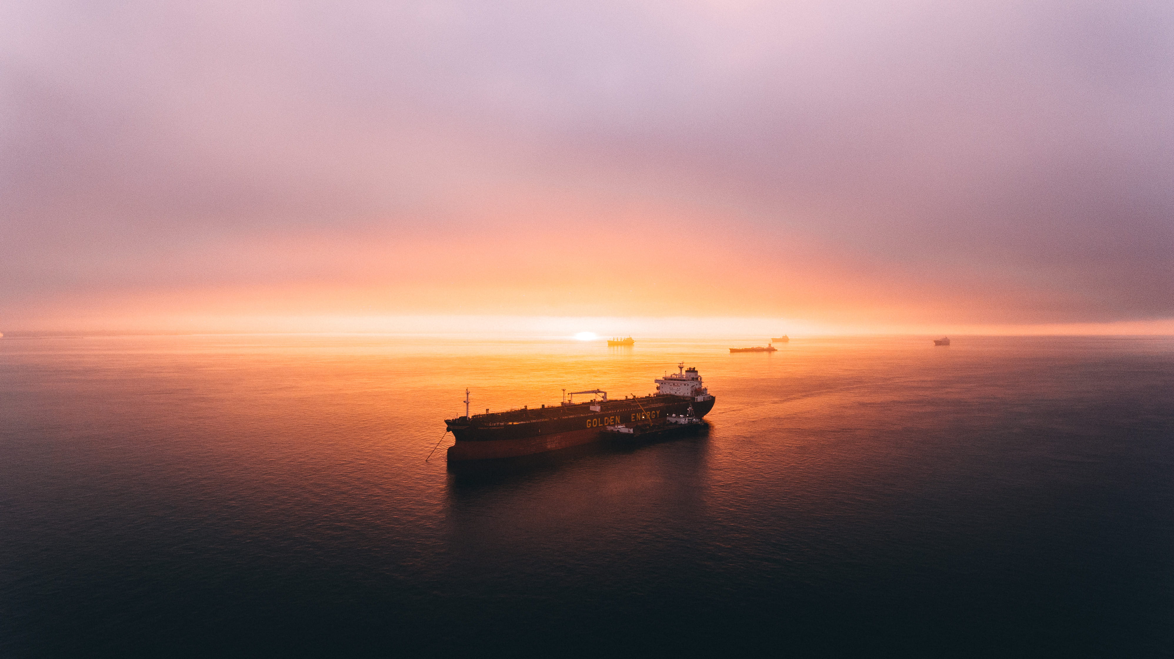 reflection, sea, beauty in nature, shipping, Energy, mode of Transport, nautical Vessel, ship, horizon, Golden, freight Transportation, sky, 4K, orange color, HD Wallpaper