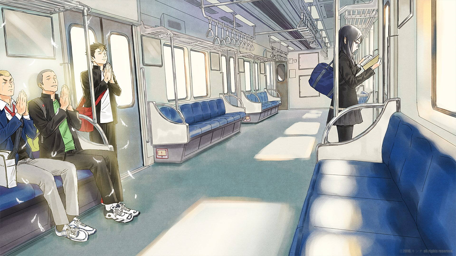 men, sitting, public transportation, adult, indoors, group of people, passenger, haikyu, rail transportation, train - vehicle, 1080P, vehicle interior, HD Wallpaper