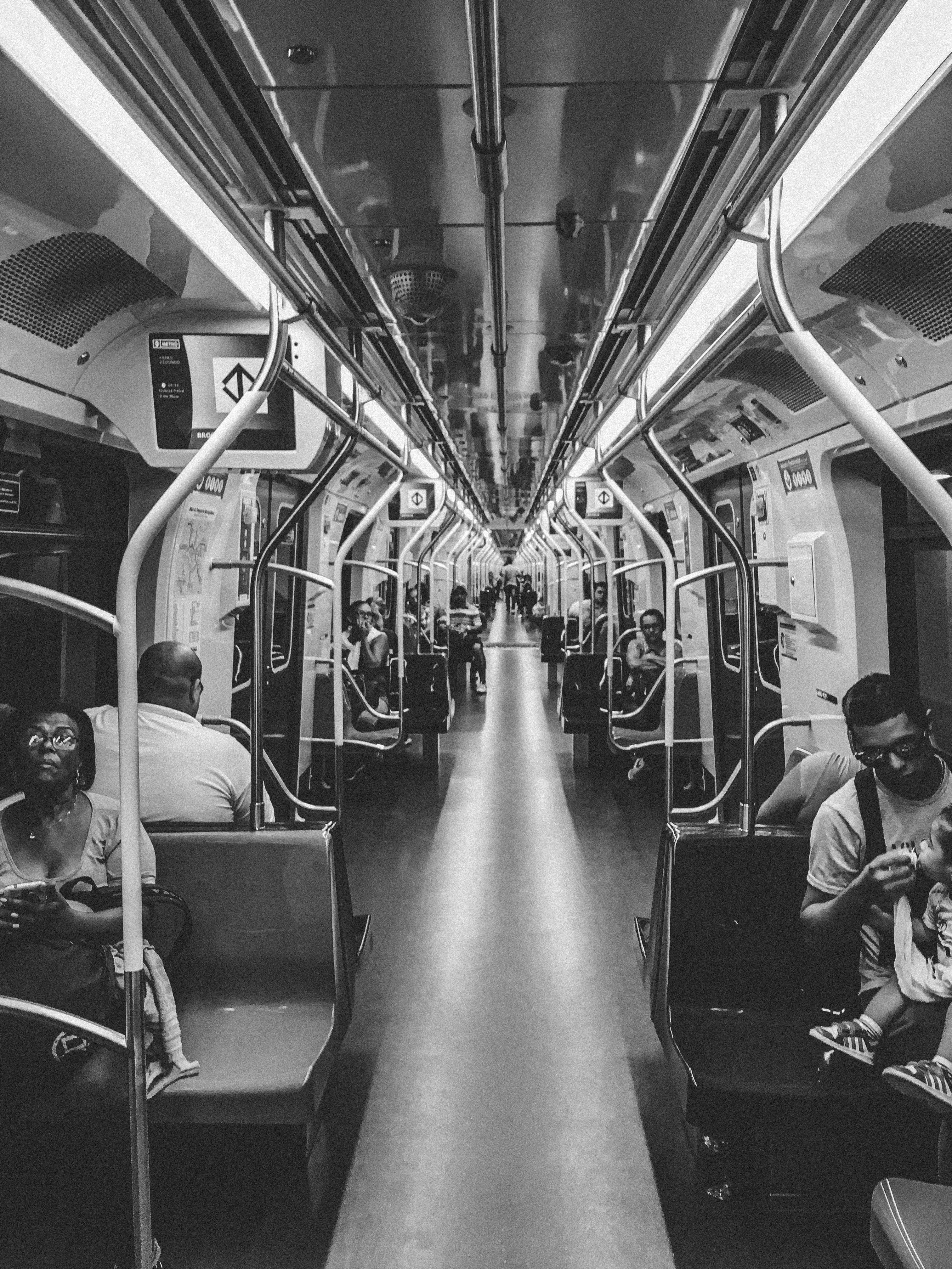 train - vehicle, black and white, travel, 4K, people, metropolis, big city, public transport, transportation, são paulo, vehicle seat, commuter train, Phone HD Wallpaper