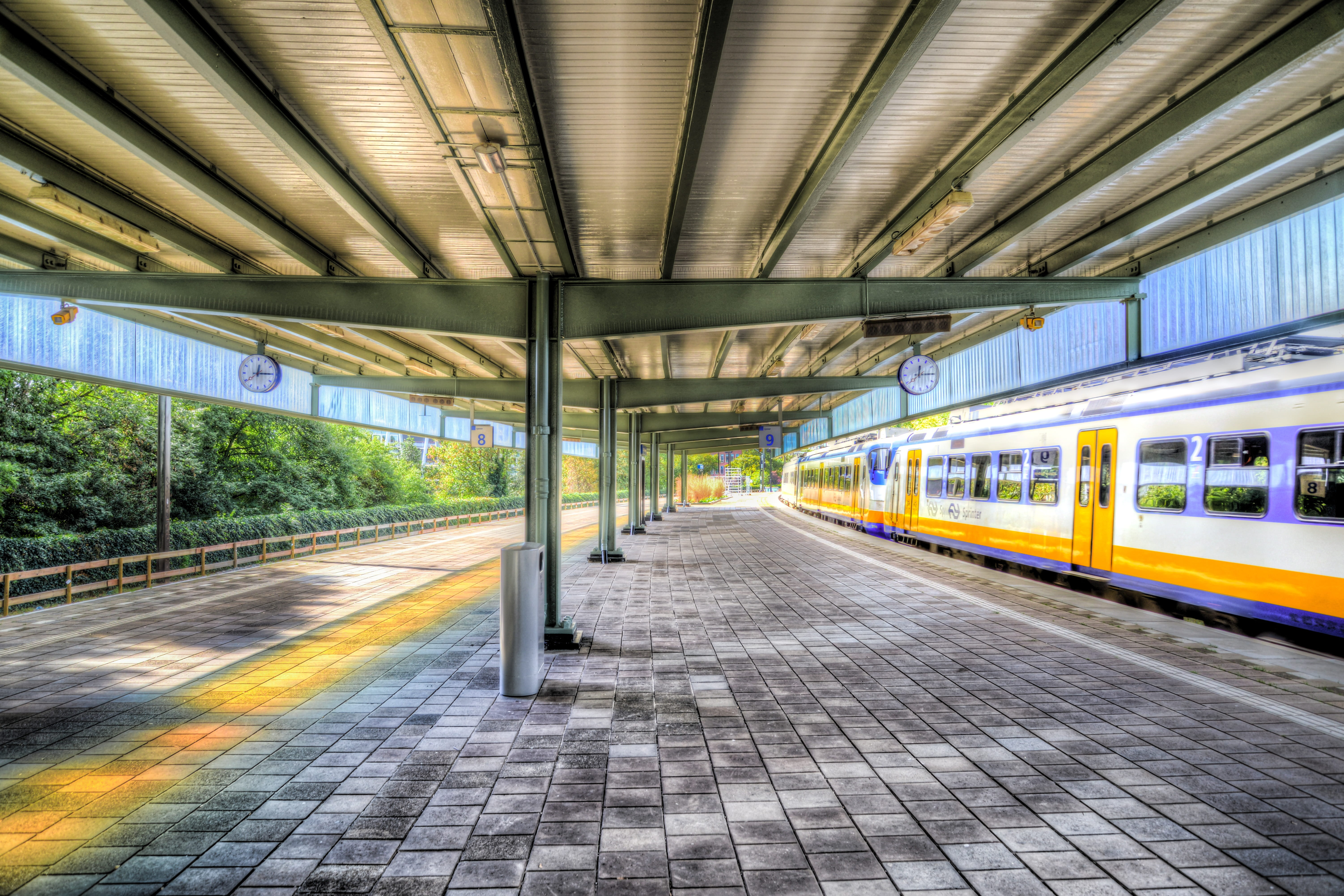 architectural column, train, rail transportation, outdoors, speed, built structure, direction, subway train, empty, travel, ceiling, amsterdam, tiled floor, HD Wallpaper
