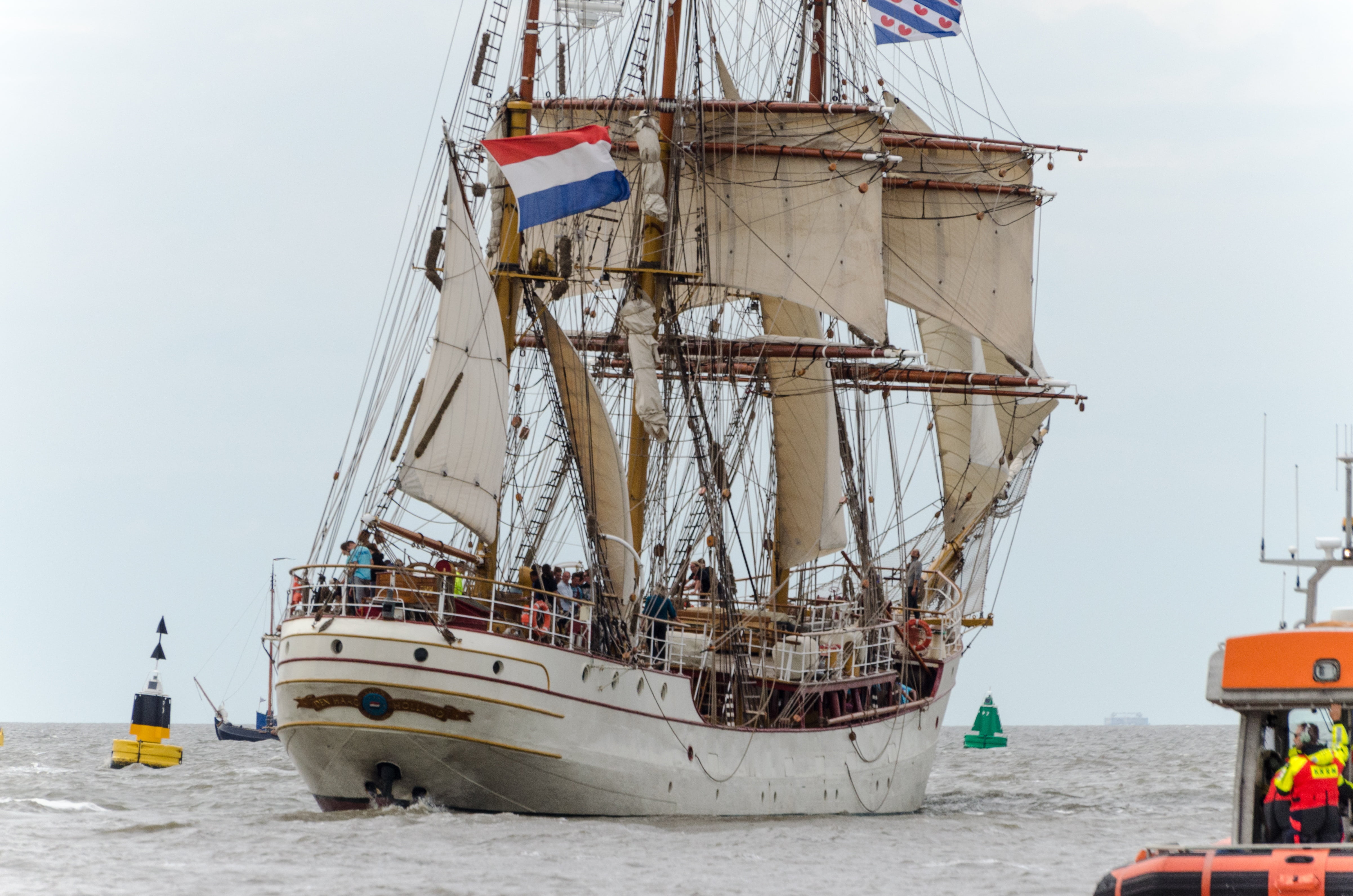 outdoors, sea, contest, tall ship race 2014, 4K, wadden sea, europe, cloud - sky, sky, mast, mode of transportation, rigging, harlingen, tall ship, sailing sea-going vessel, HD Wallpaper