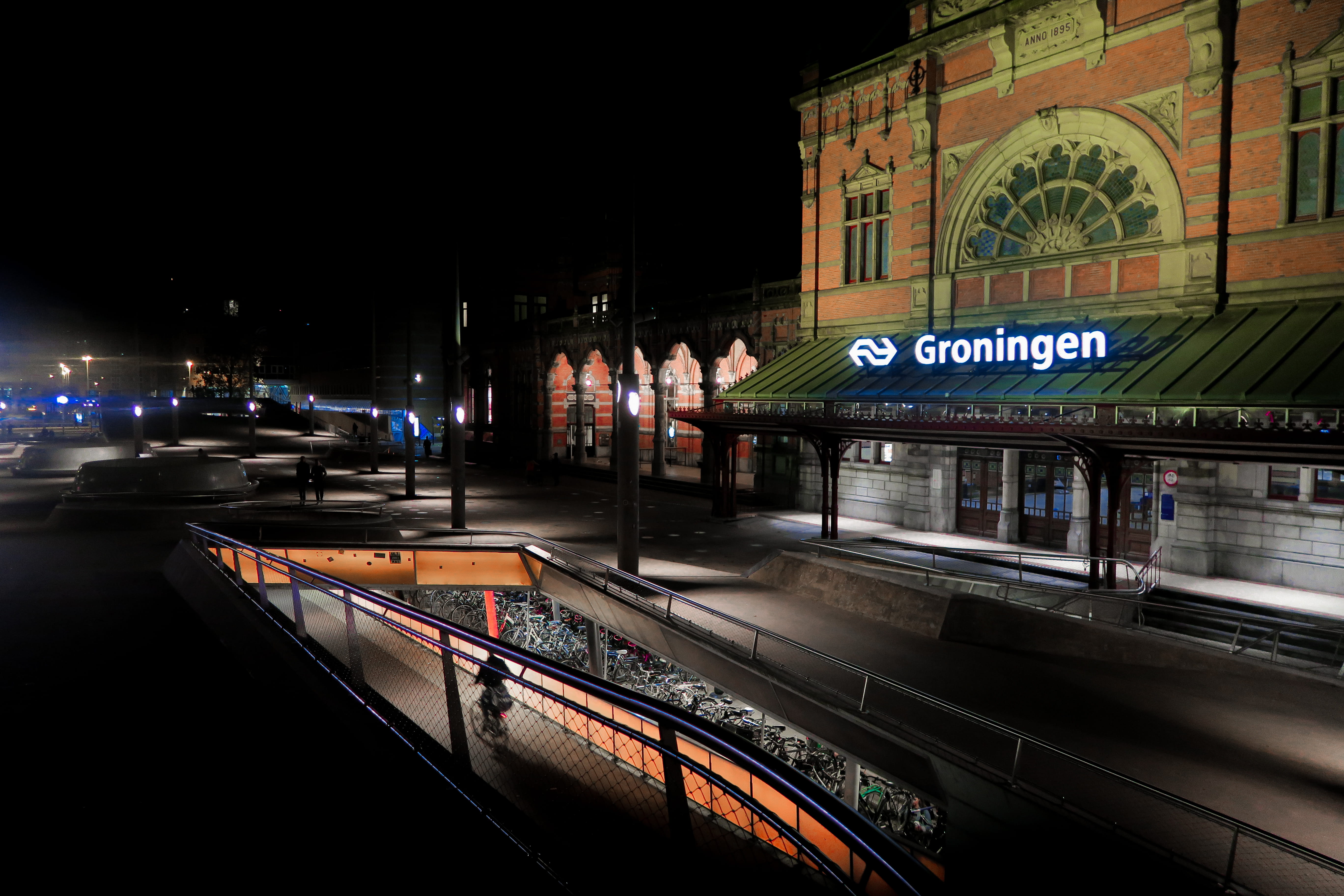 land vehicle, lights, text, train station, building exterior, city, dutch, motor vehicle, rail transportation, architecture, light, street, city life, illuminated, HD Wallpaper