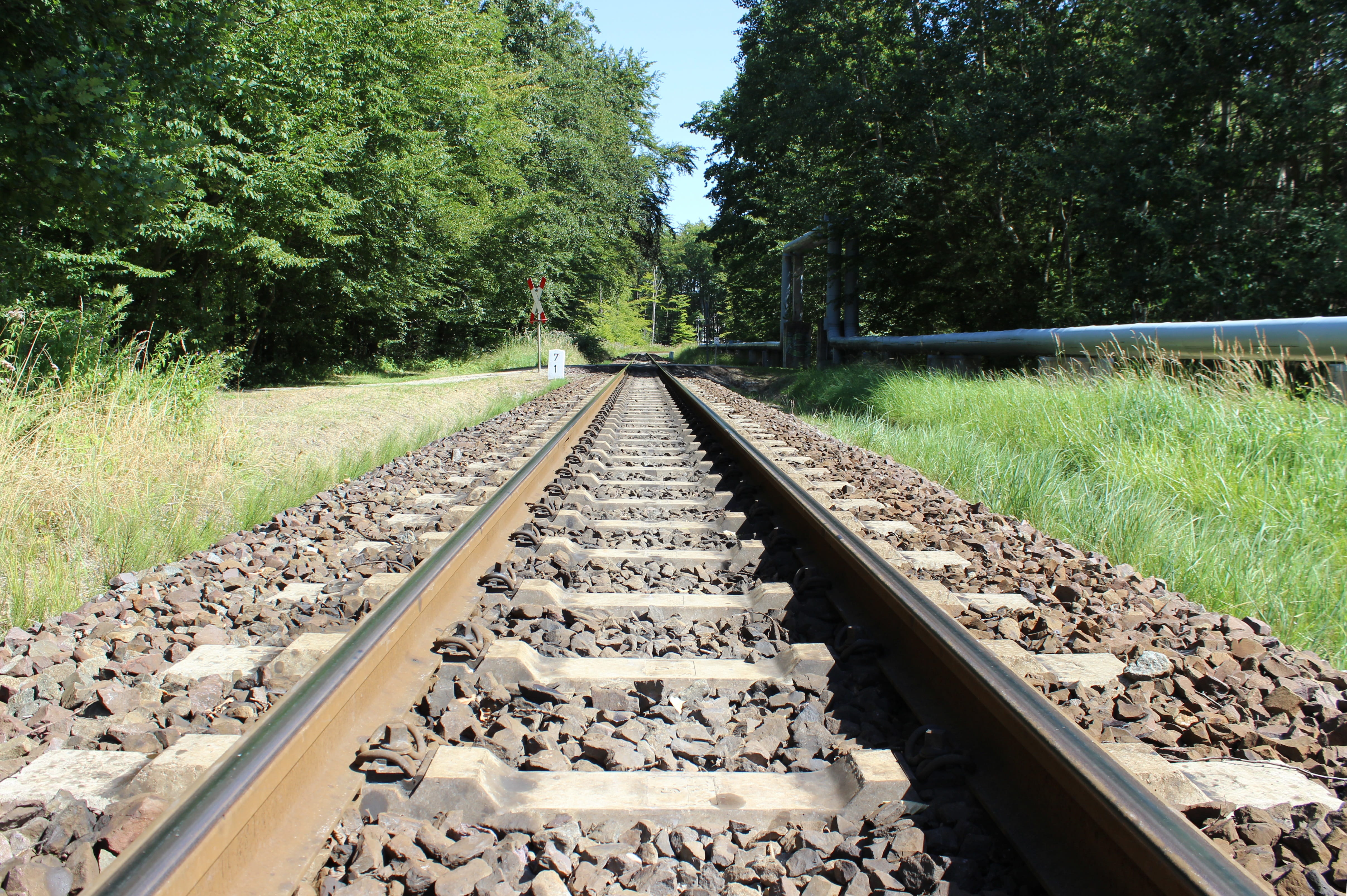 transportation, nature, rail transportation, railroad track, direction, straight, molli, metal, gravel, gleise, railway tracks, green color, outdoors, stone - object, HD Wallpaper