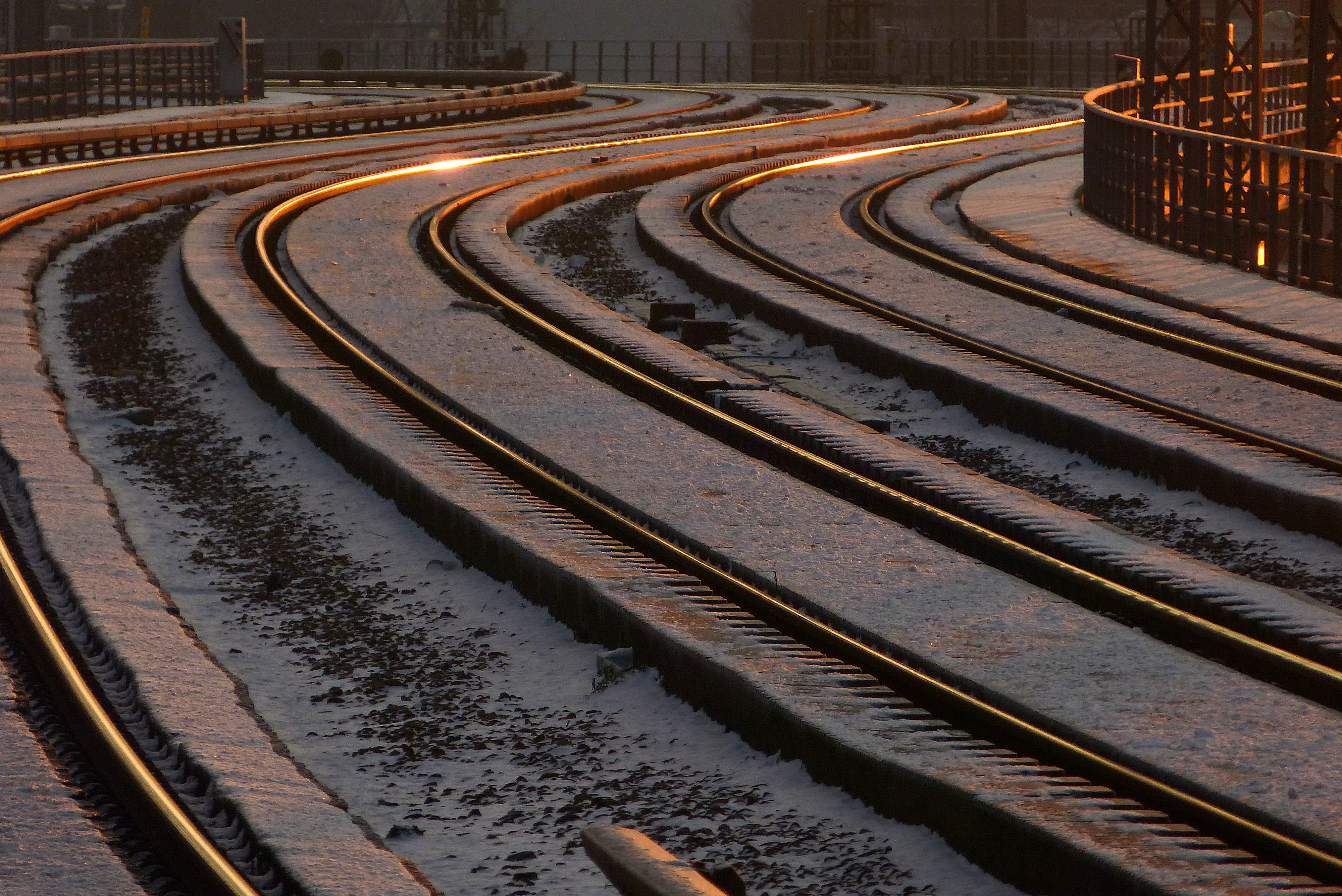 rail transportation, architecture, sun, freight transportation, direction, 4K, winter, route, snow, cold temperature, railroad track, train - vehicle, HD Wallpaper