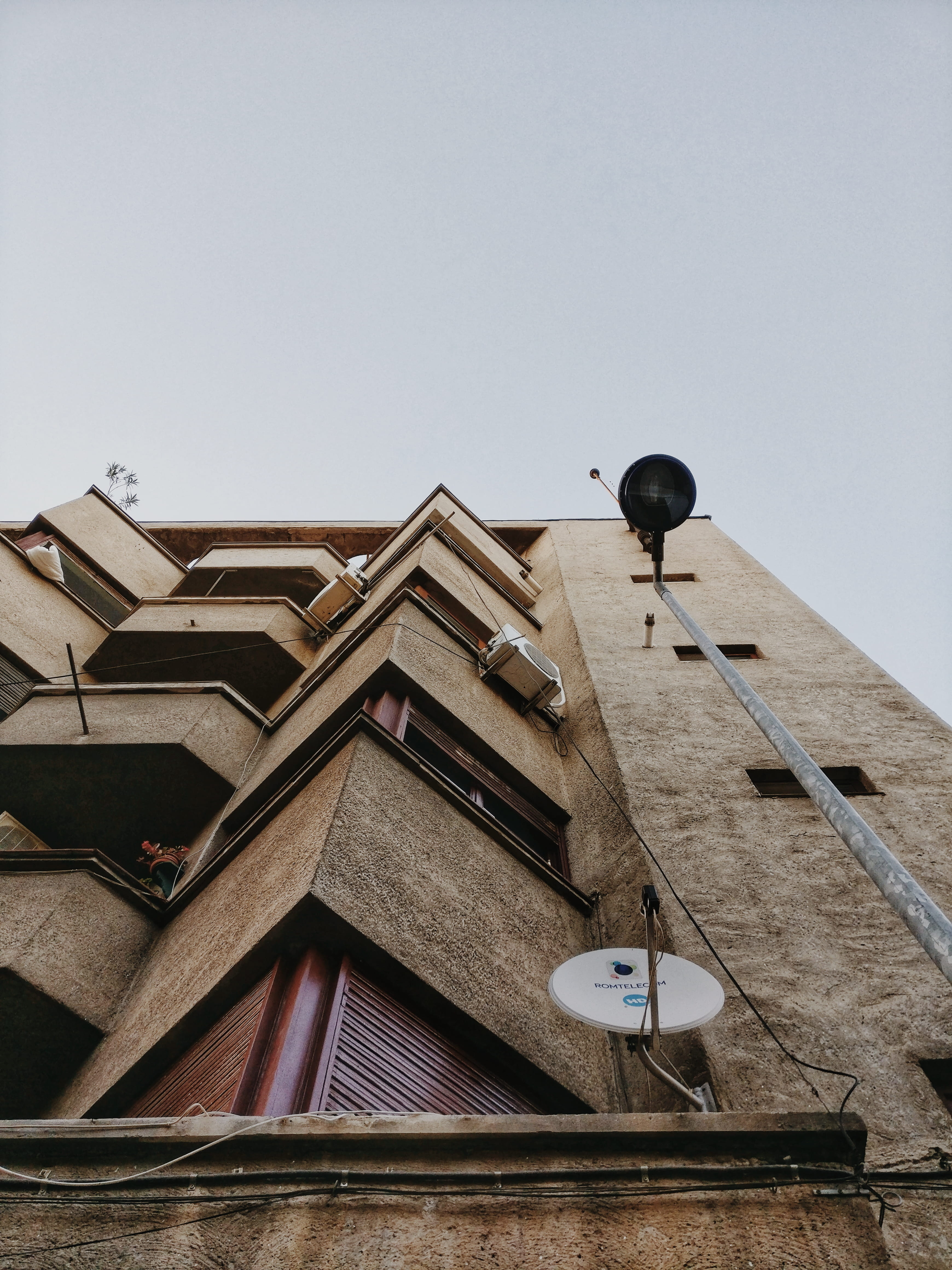 old building, concrete, low angle view, vertebrate, near, apartment, animal themes, animal, nature, street, bell tower, tower, brick, brown, bird, street light, Phone HD Wallpaper