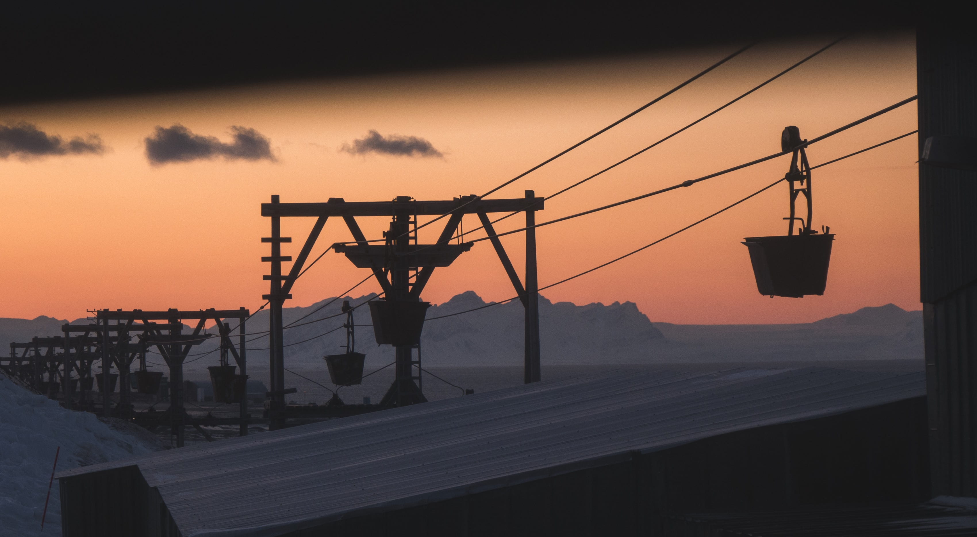 hanging, connection, mood, looking out, cart, construction, orange color, cloud - sky, dawn, car, polls, sky, street, travel destinations, dusk, moody, HD Wallpaper