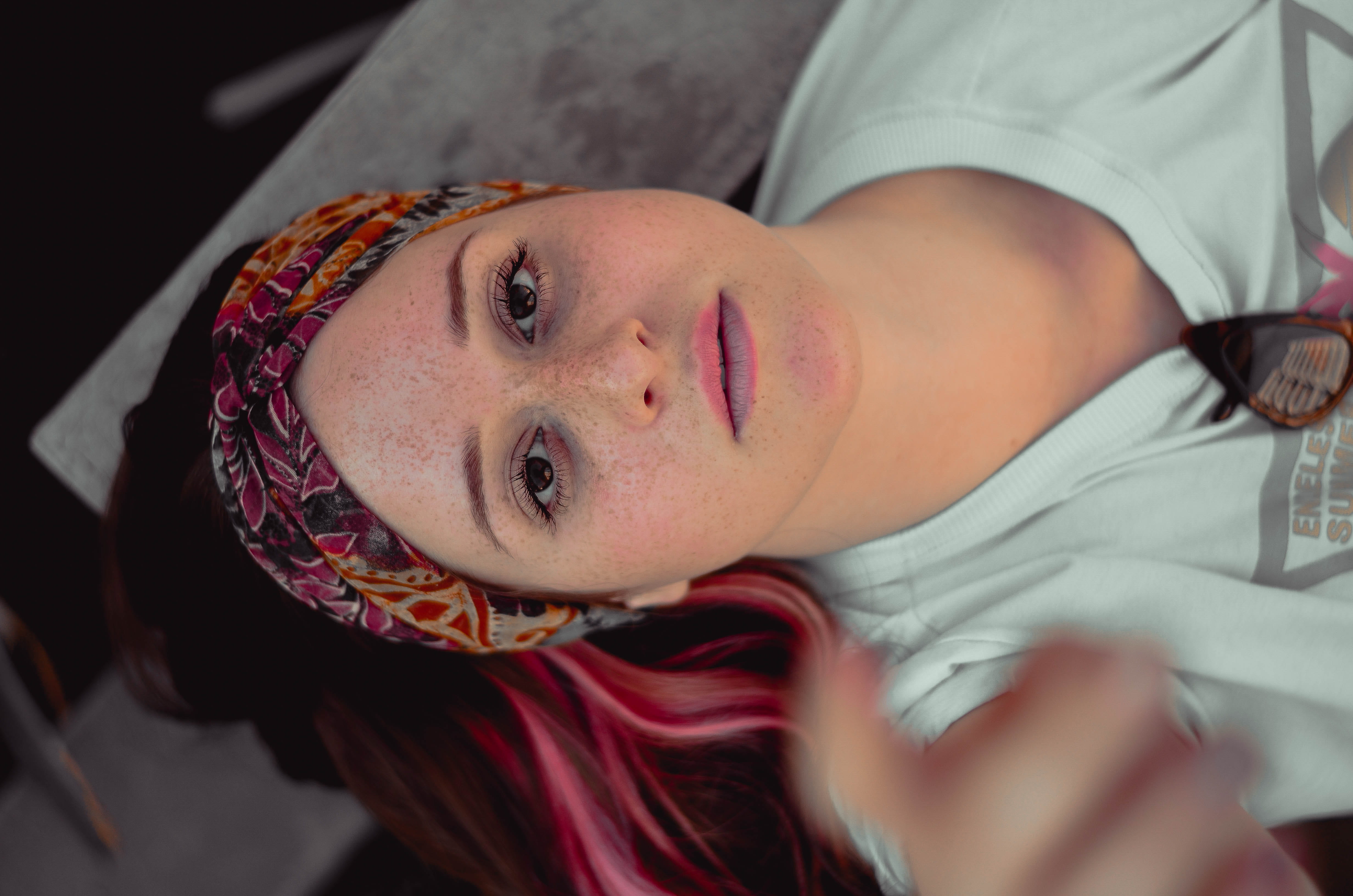 bed, portrait, face, model, photo, focus, lifestyles, resting, lying on back, facial expression, young women, 4K, female, glamour, cute, one person, wearing, HD Wallpaper