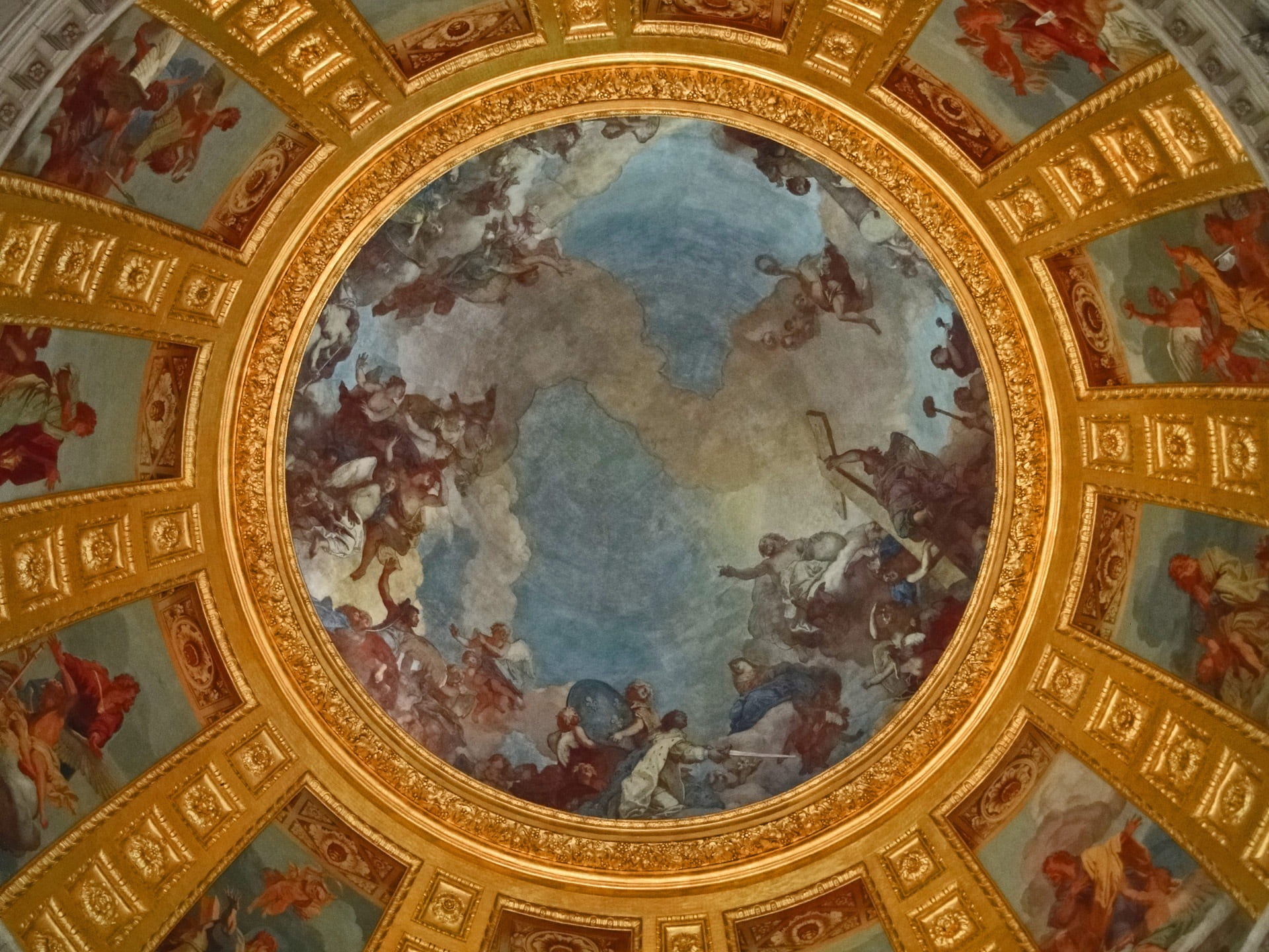 history, dome, painting, heritage, ceiling, low angle view, france, belief, cupola, fresco, place of worship, old building, built structure, royal, pattern, HD Wallpaper