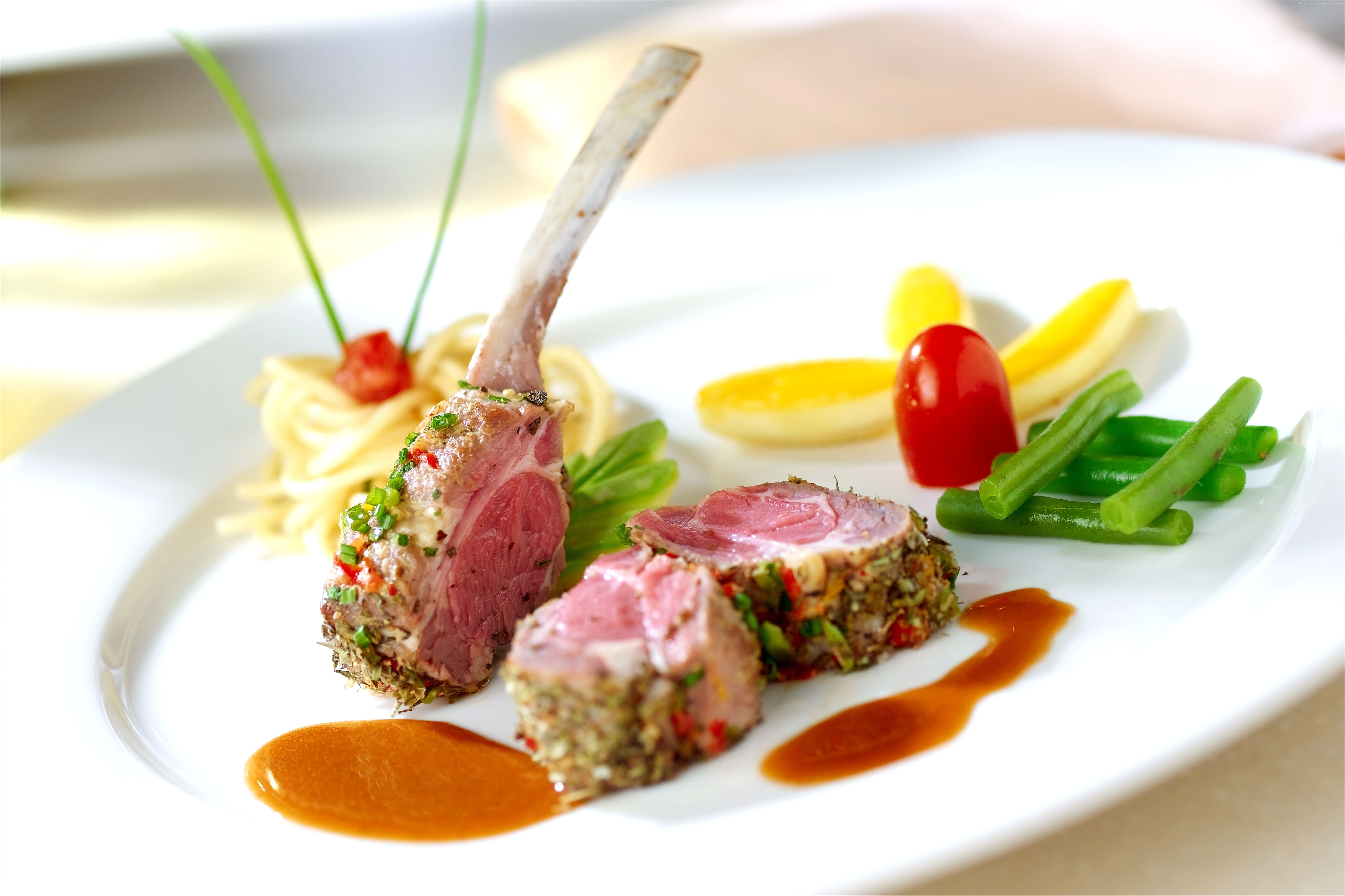 Meat, spices, 5K, cherry, asparagus, HD Wallpaper