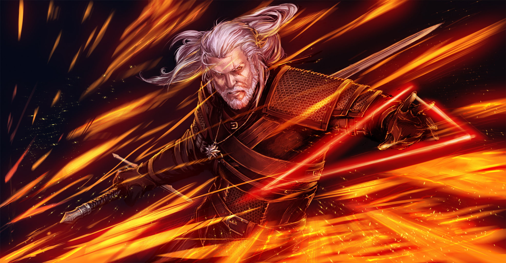 geralt of rivia, Gwynbleidd, art, The Witcher 3: Wild Hunt, CD Projekt RED, Butcher of Blaviken, Geralt, 1080P, Wild Hunt, White Wolf, HD Wallpaper