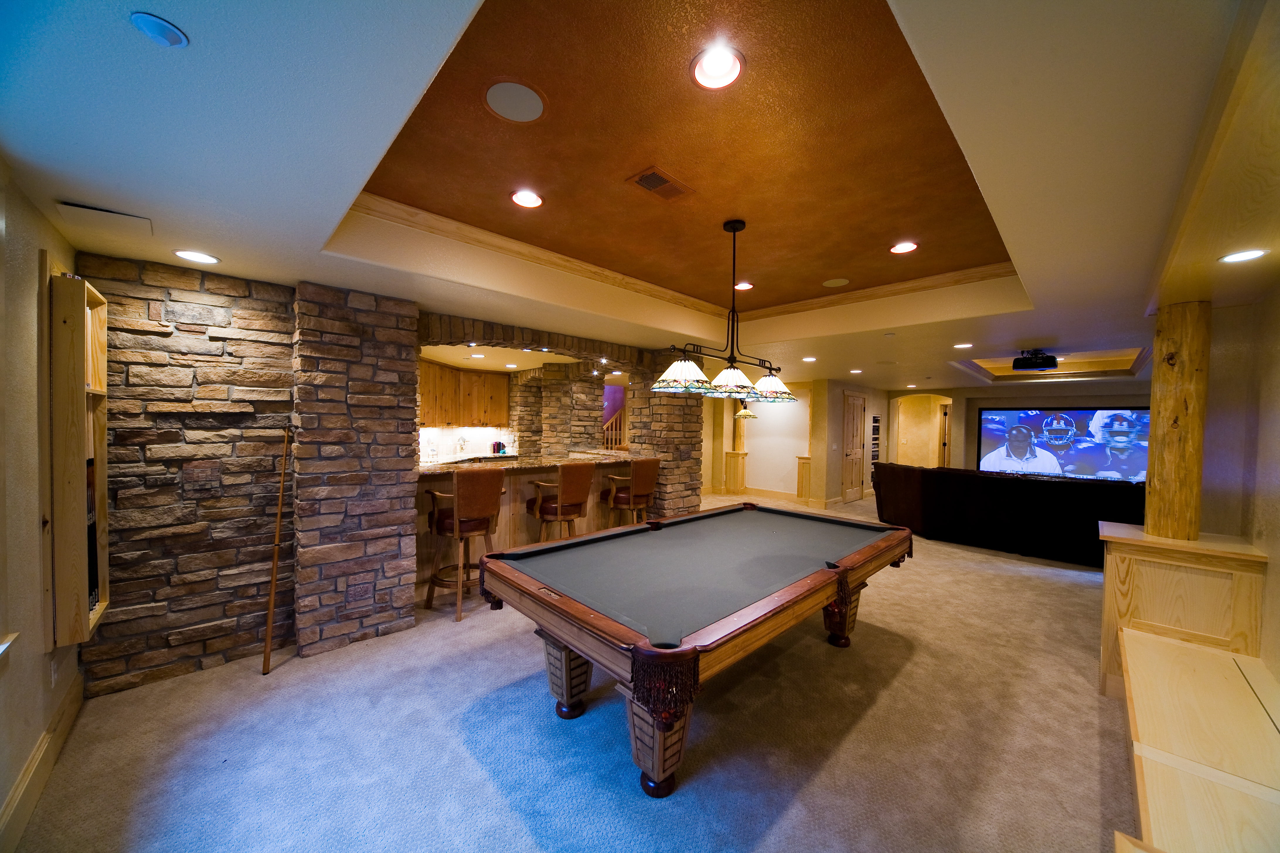 brown, illuminated, pool table, home, desigen, game, table, no People, movie projector., billiard, wealth, new, 4K, building, decor, residential Building, HD Wallpaper