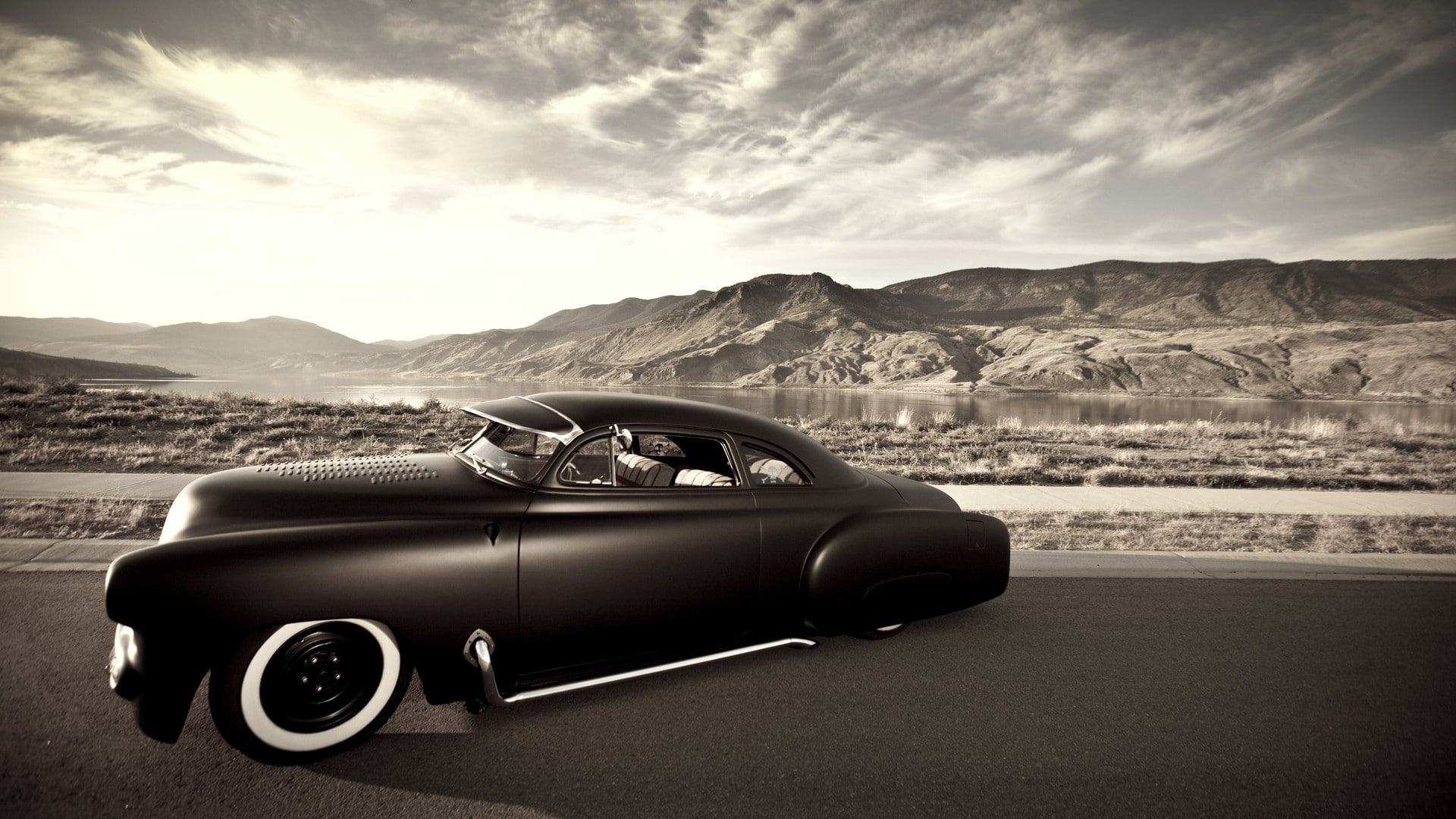 sky, hot, nature, outdoors, mountain, car, sepia, mode of transportation, beauty in nature, landscape, vehicles, land, no people, Lowrider, transportation, HD Wallpaper