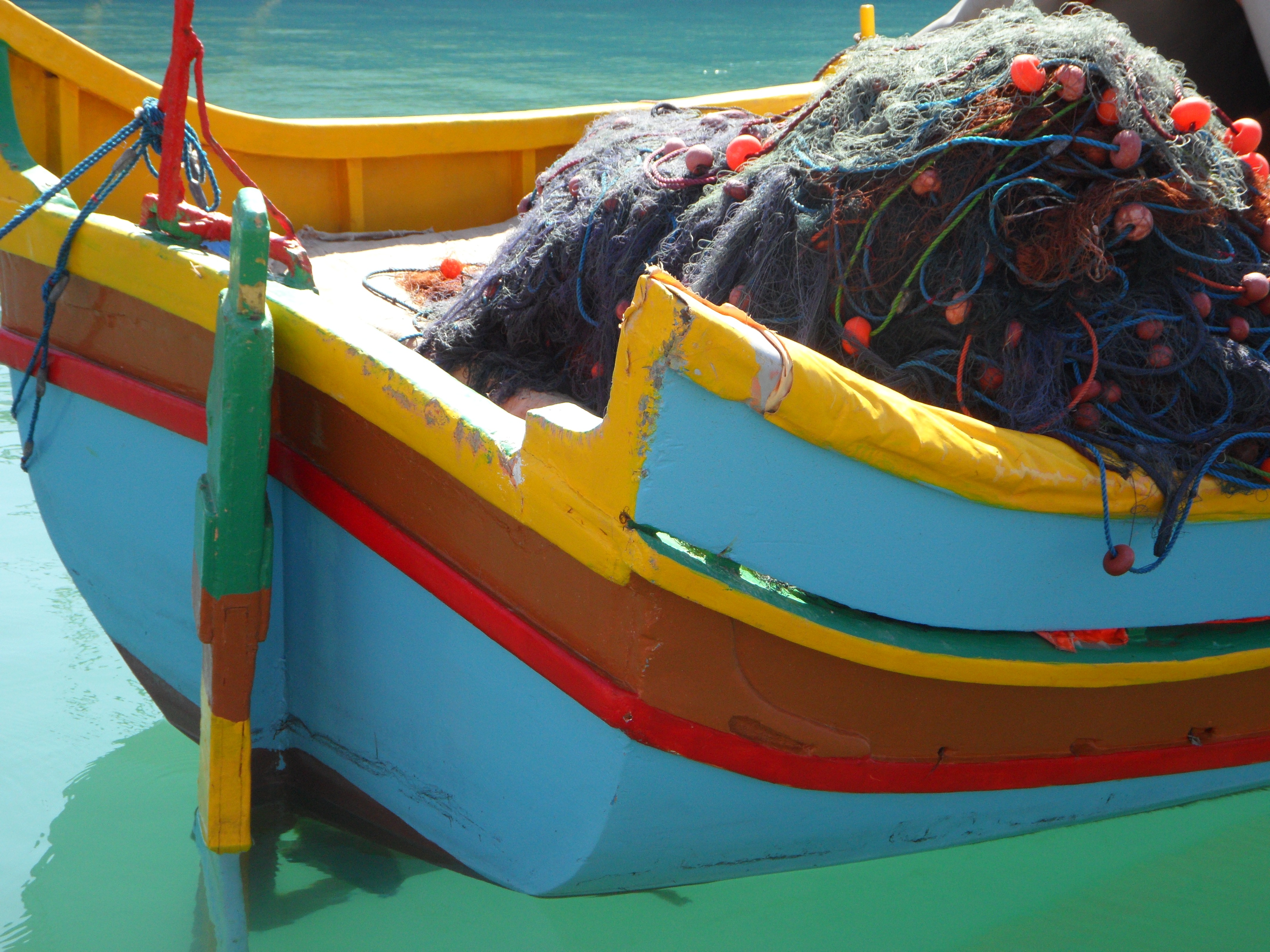 sea, fishing, 4K, beach, rope, yellow, land, multi colored, mode of transportation, no people, port, marsaxlokk, boot, red, fishing net, network, fishing boat, HD Wallpaper