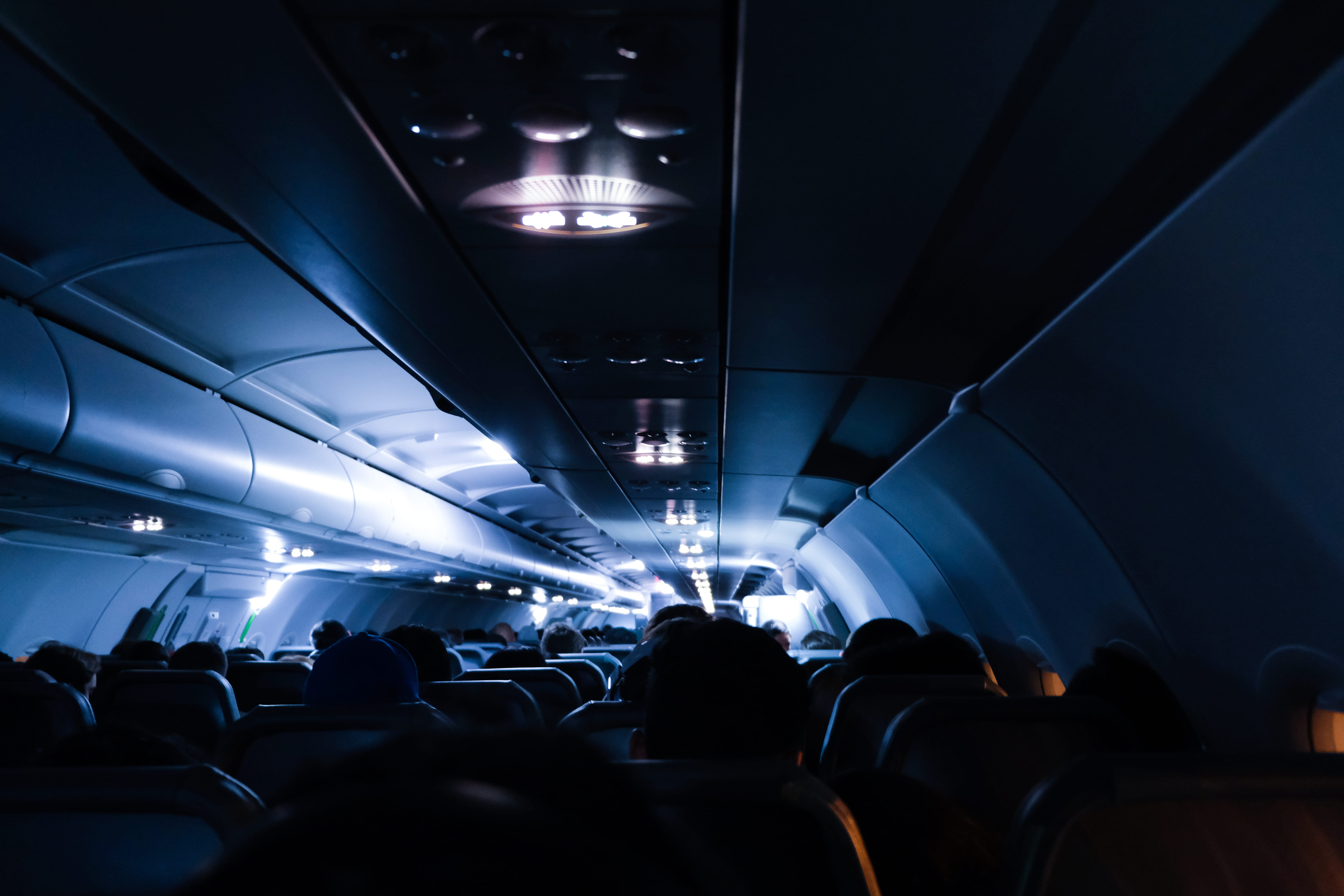 transportation, airplane seat, crowd, real people, plane, illuminated, ceiling, landing, waiting, airport, light, interior design, airplane, air vehicle, HD Wallpaper