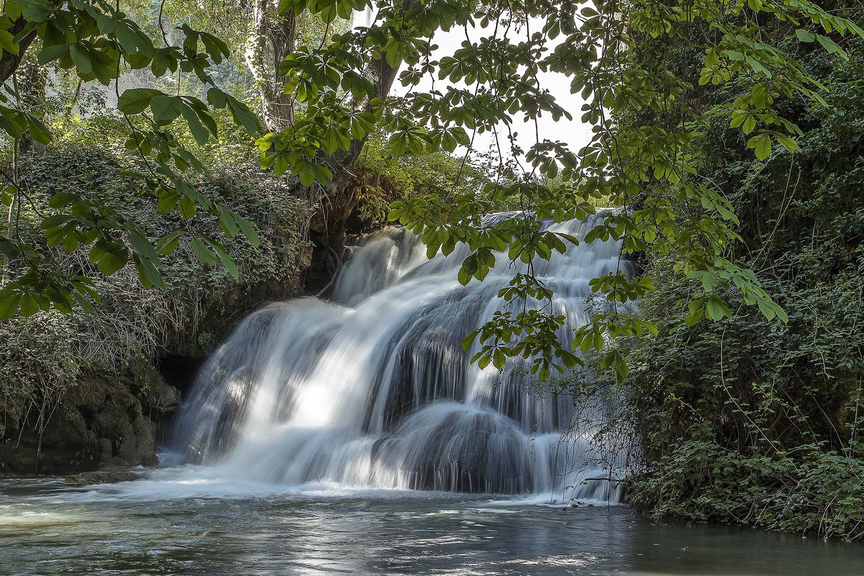 day, waterfall, environment, land, scenics - nature, stone, water, tree, 2K, landscape, no people, nature, motion, flowing water, green, movement, scenic, HD Wallpaper