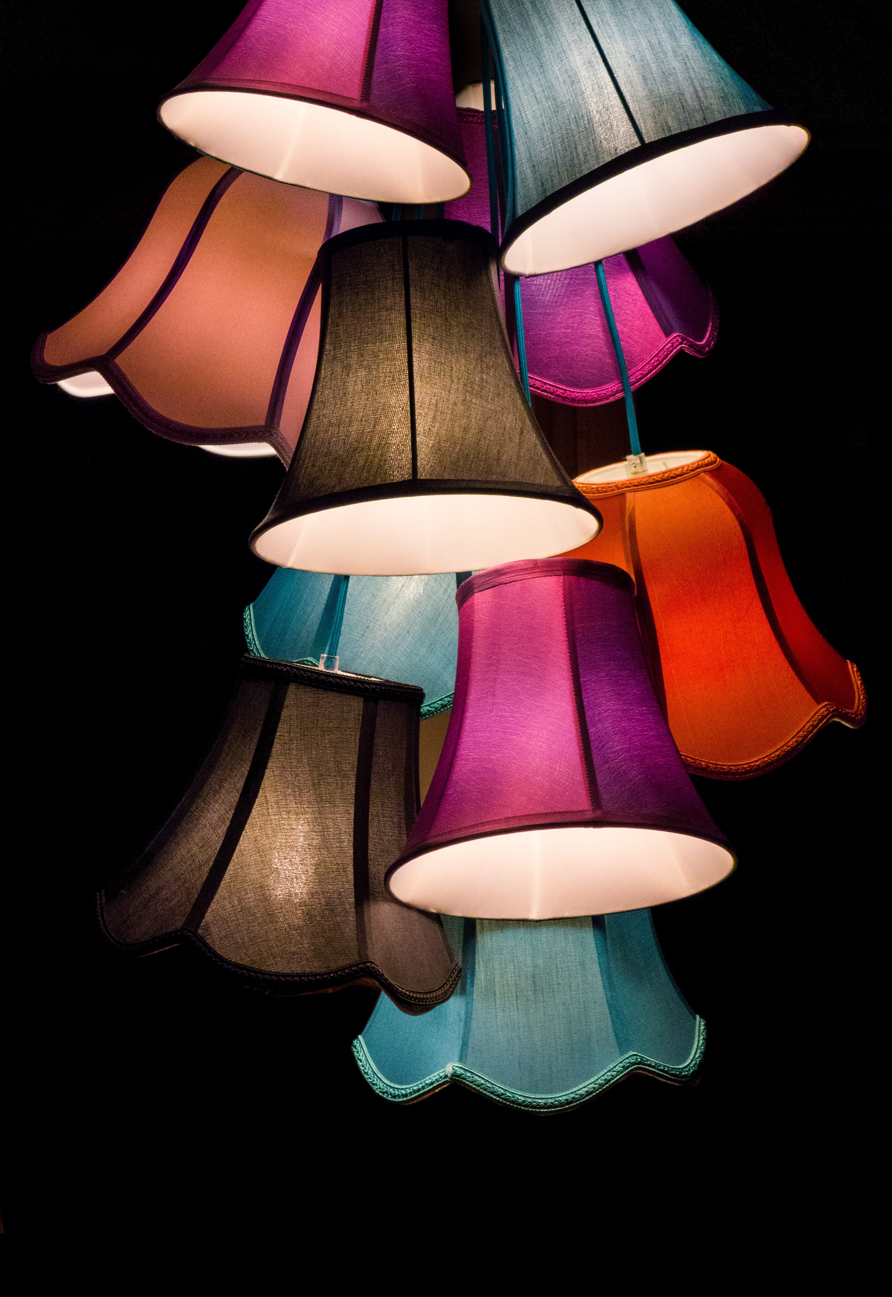 indoors, shoe, elegance, group of objects, lampshade, 4K, choice, electric lamp, multi colored, shopping, variation, lamp, purple, lighting, multicolored, Phone HD Wallpaper