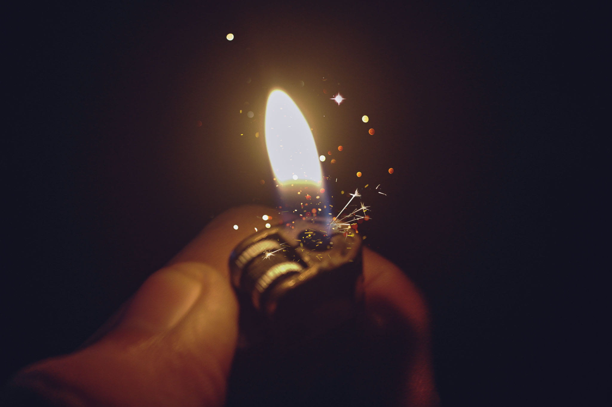 black background, burning, evening, night, lighter, fire, hot, focus, illuminated, studio shot, spark, human body part, one person, human finger, indoors, HD Wallpaper