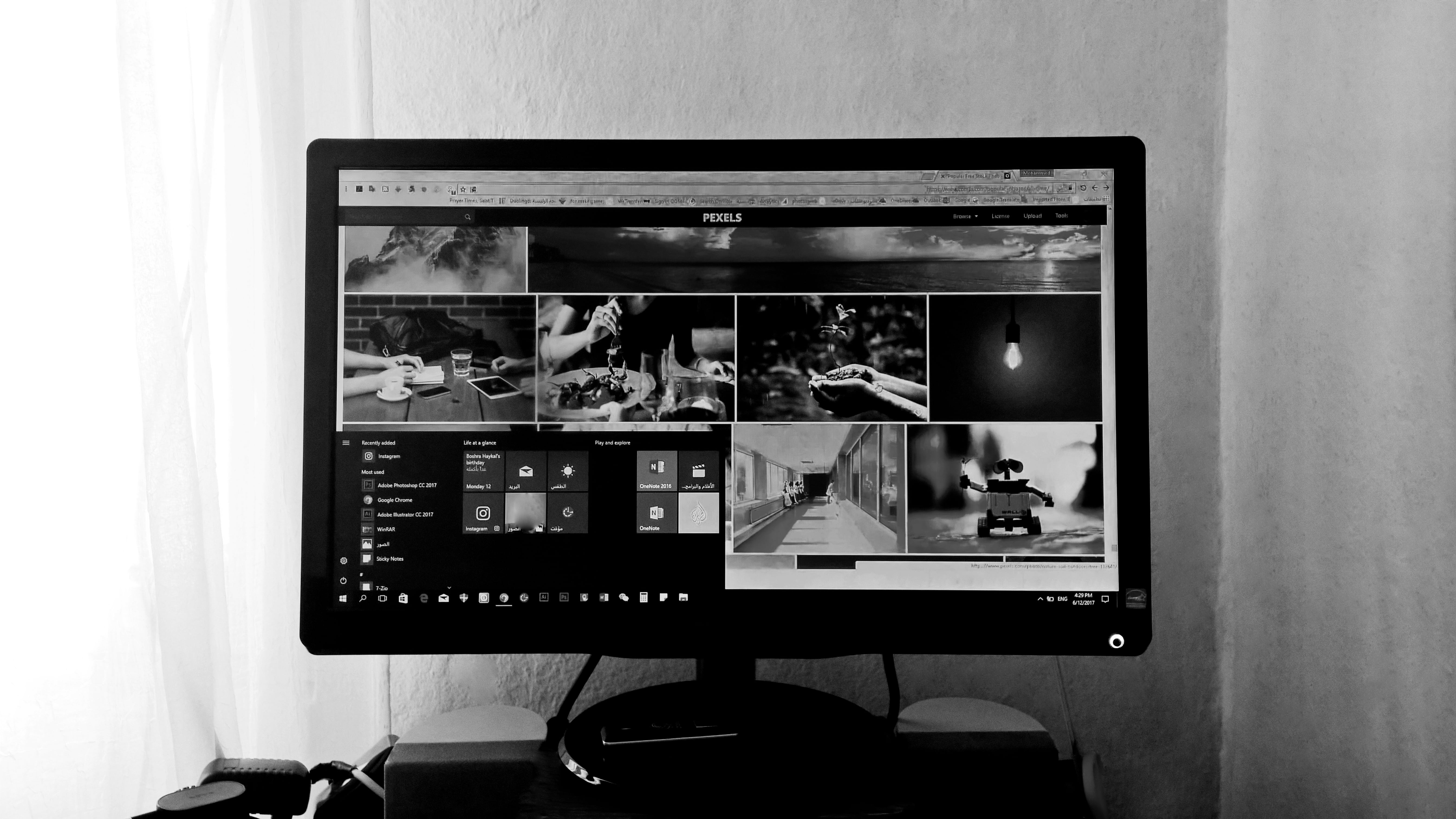 transparent, monitor, smart phone, connection, telephone, computer monitor, mobile phone, close -up, device screen, close-up, desk, technology, room, black and white, HD Wallpaper