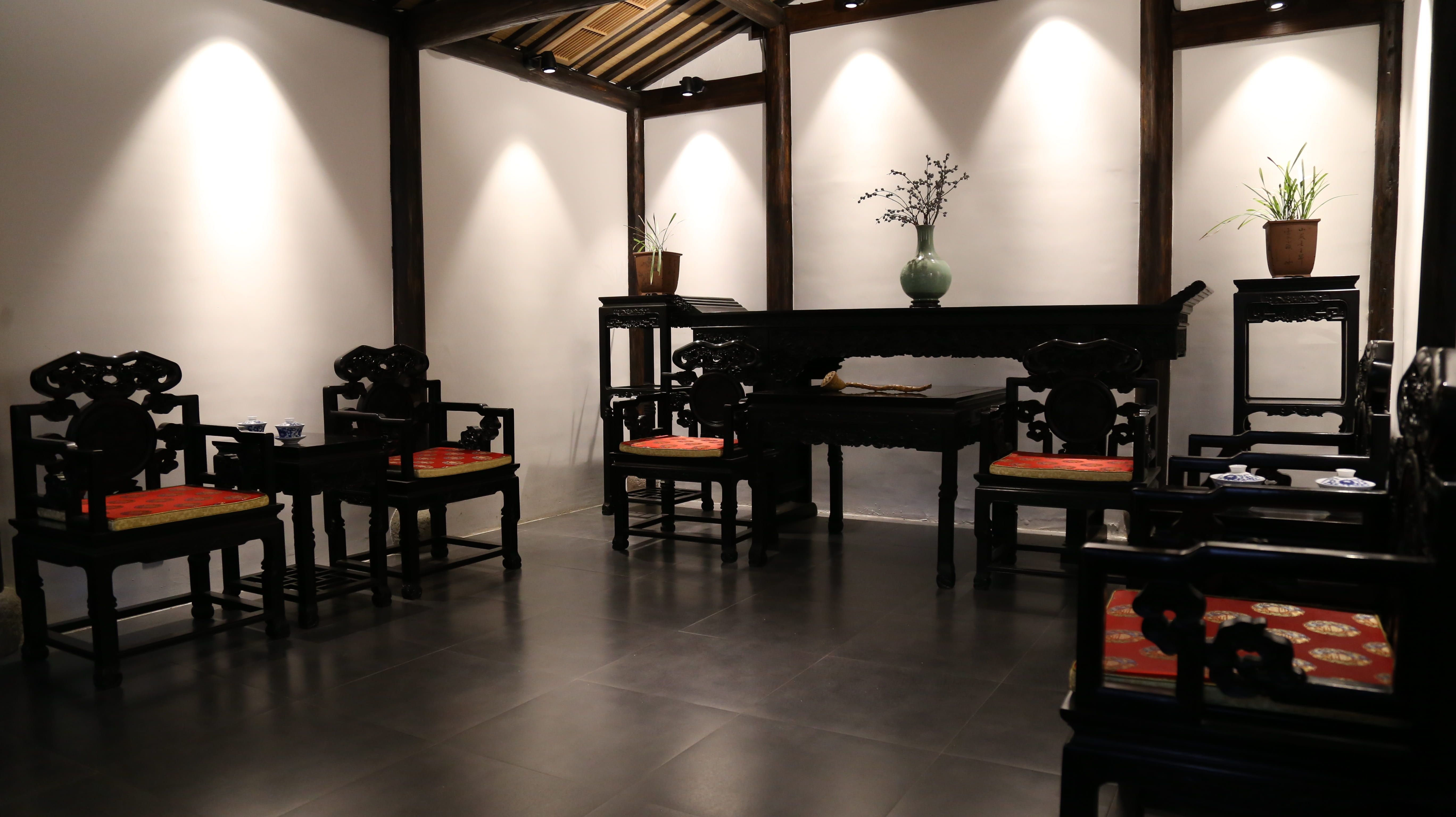 home interior, illuminated, indoors, electric lamp, chinese style, chair, seat, empty, Chinese, no people, business, architecture, arrangement, Living Room, HD Wallpaper